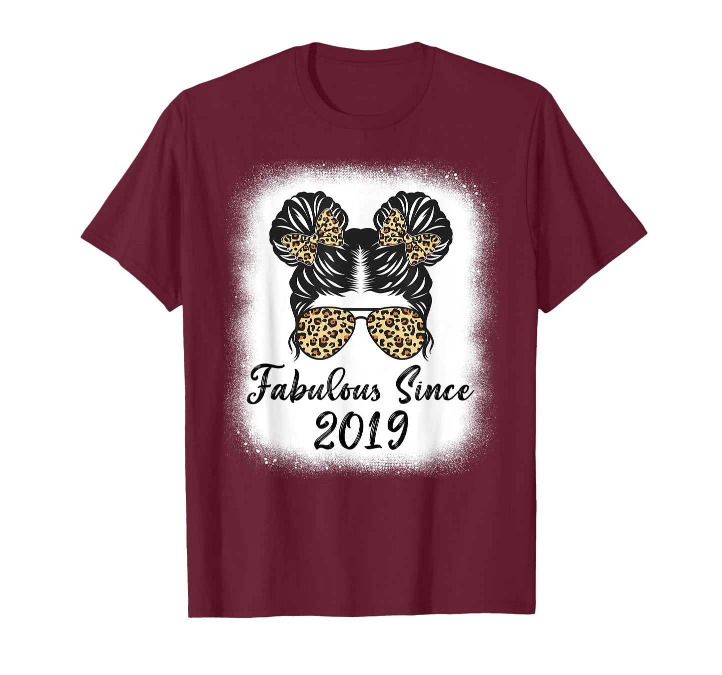 Fabulous Since 2019 Leopard Messy Bun Girl Life 5th Birthday T-Shirt