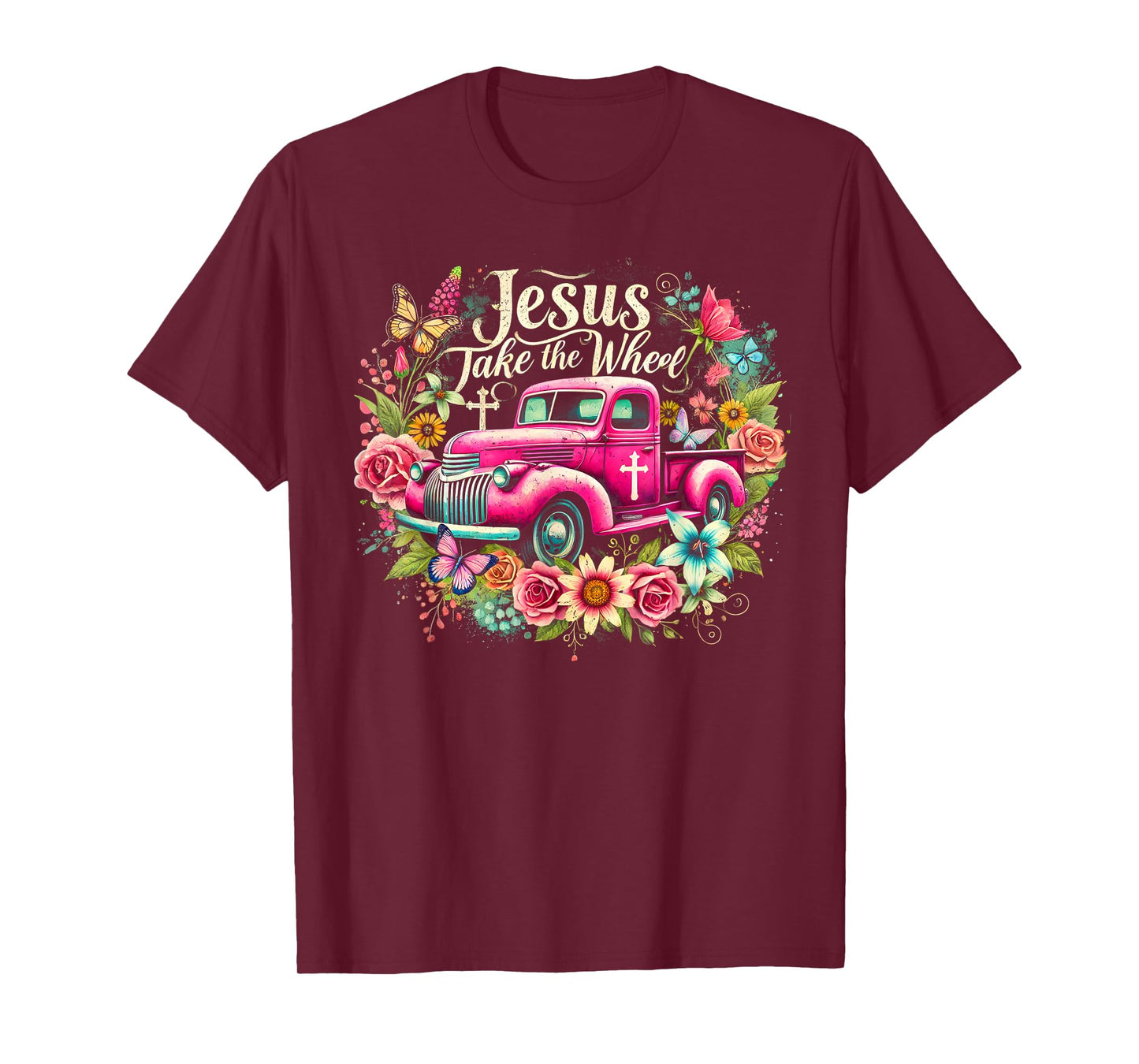 Jesus Take The Wheel Floral Farm Truck Catholic T-Shirt
