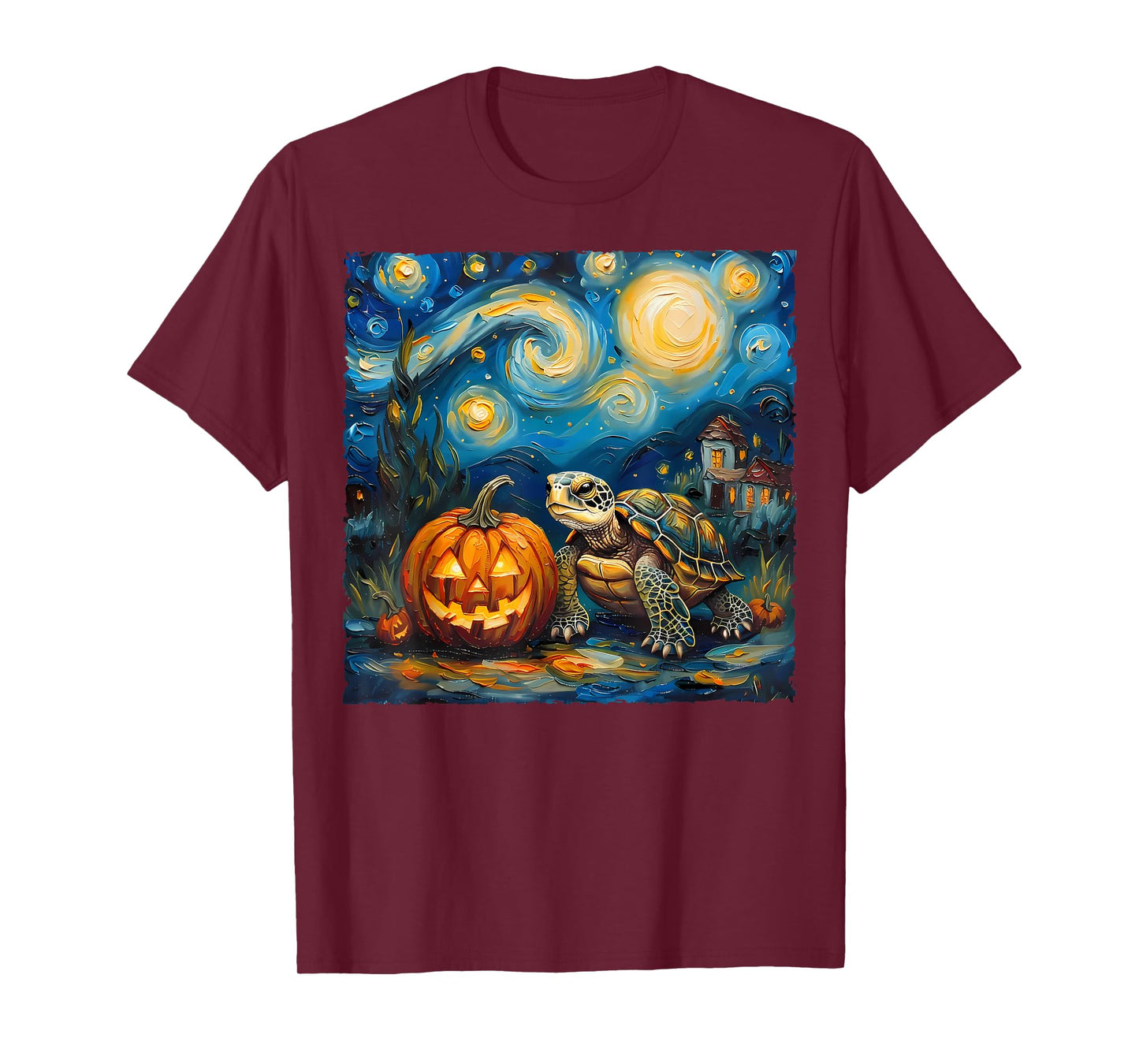 Turtle Pumpkin Van Gogh Starry Night Style Artwork Halloween T-Shirt