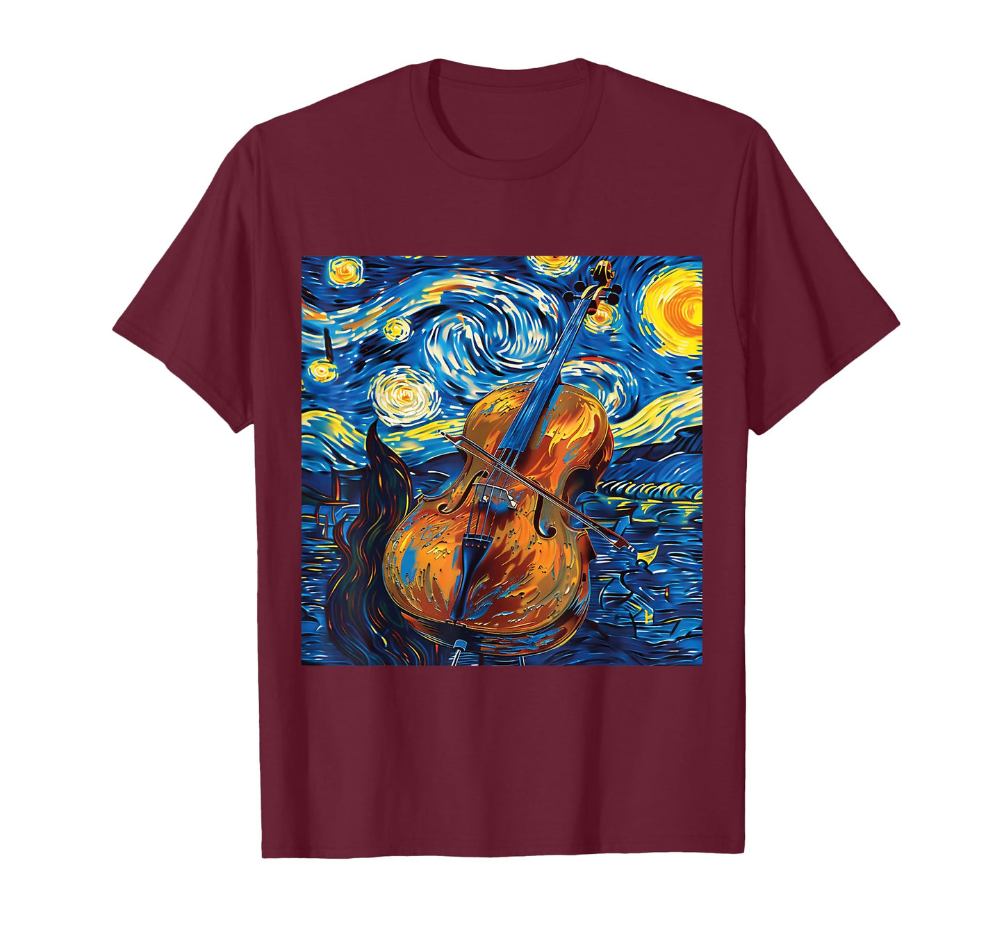Cello Art Style Starry Sky Night Swing Music T-Shirt