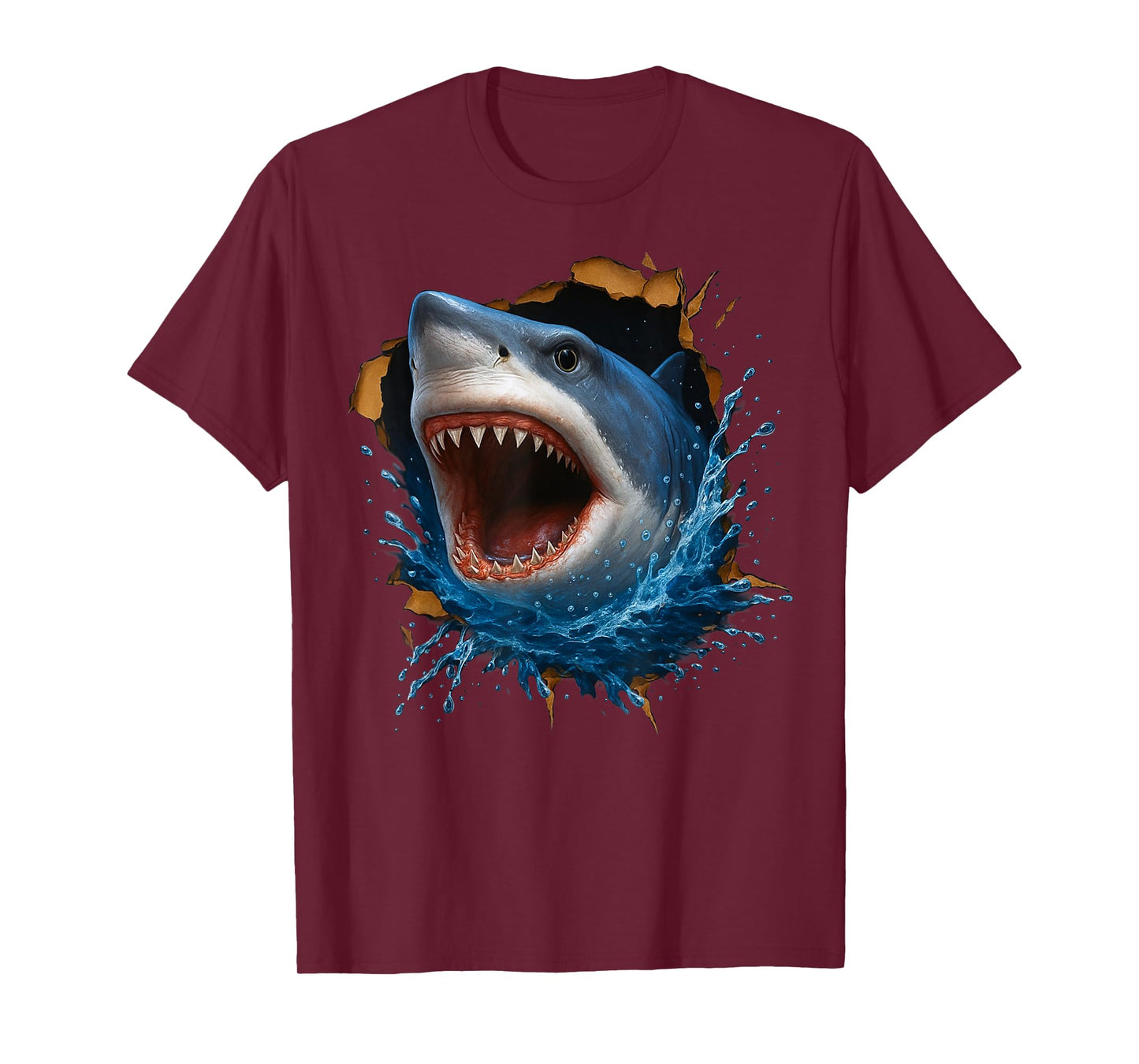 Great White Shark Torn Cloth Funny 3D Graphic T-Shirt