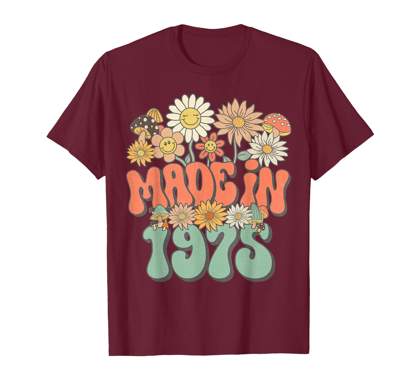 Retro Groovy Made In 1975 Floral Hippie Daisy 50th Birthday T-Shirt