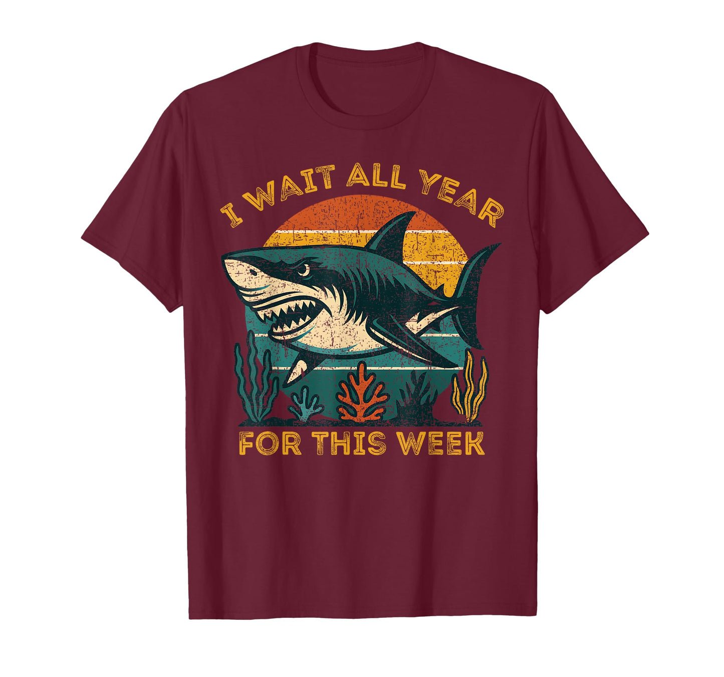 Retro I Wait All Year for This Week Funny Shark Lovers T-Shirt
