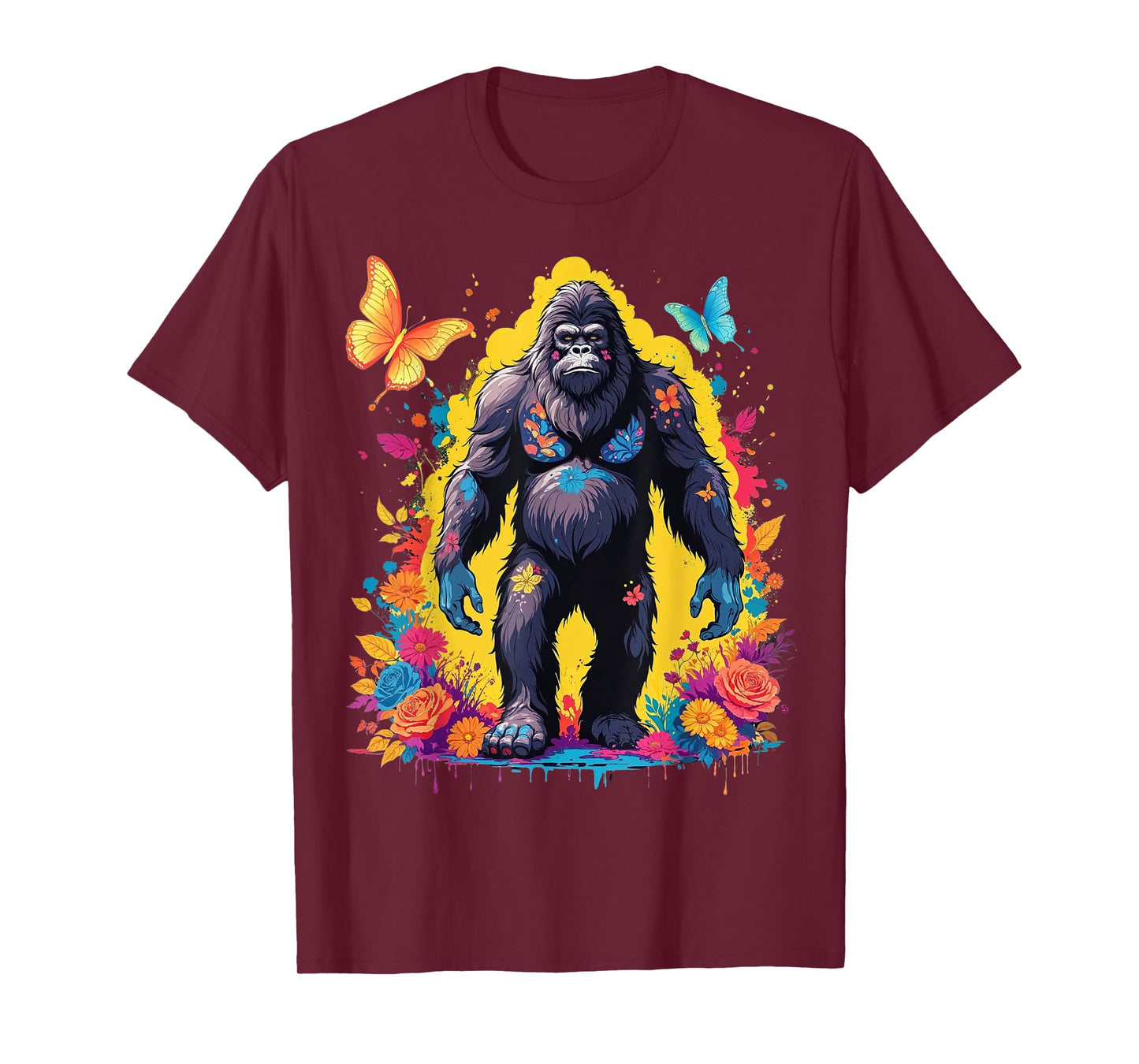 Bigfoot Flowers & Butterflies Sasquatch Yeti Hide & Seek T-Shirt