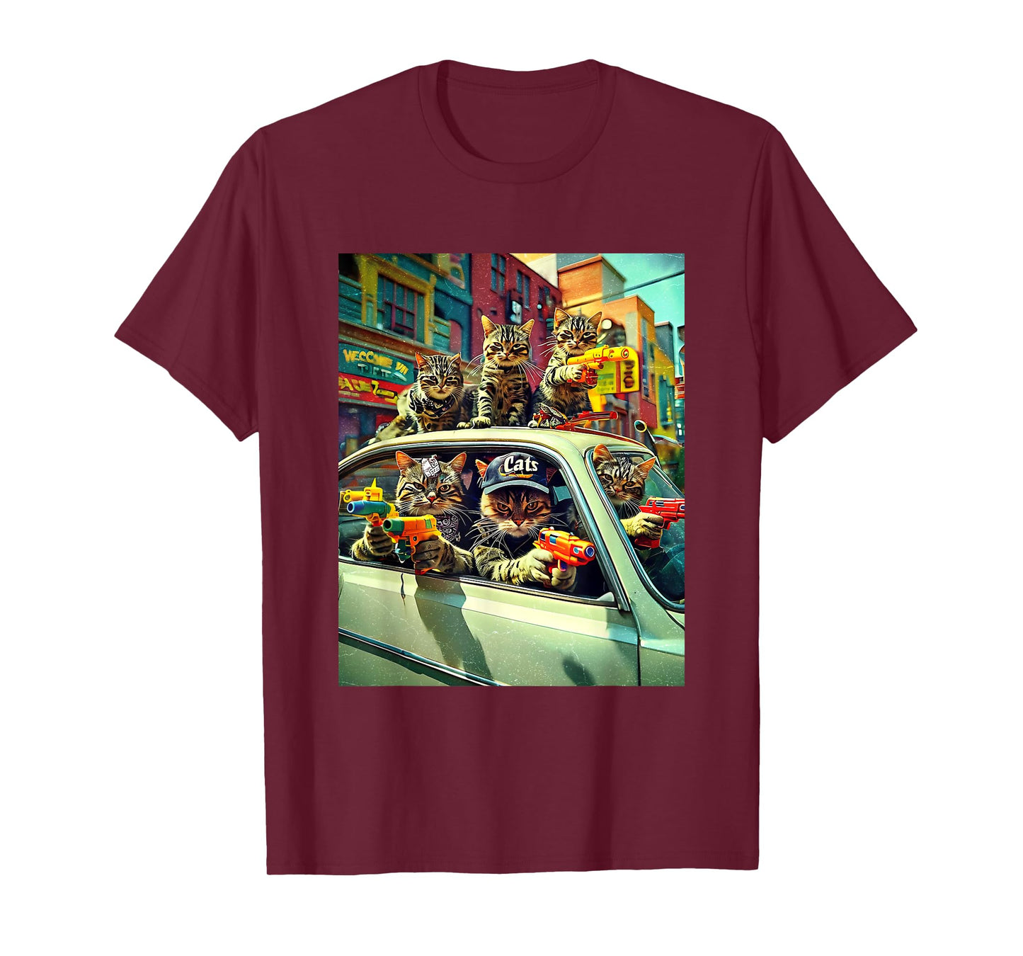 Gangster Cats Street Cat Gang In Car Meme The Meowfia Crime T-Shirt