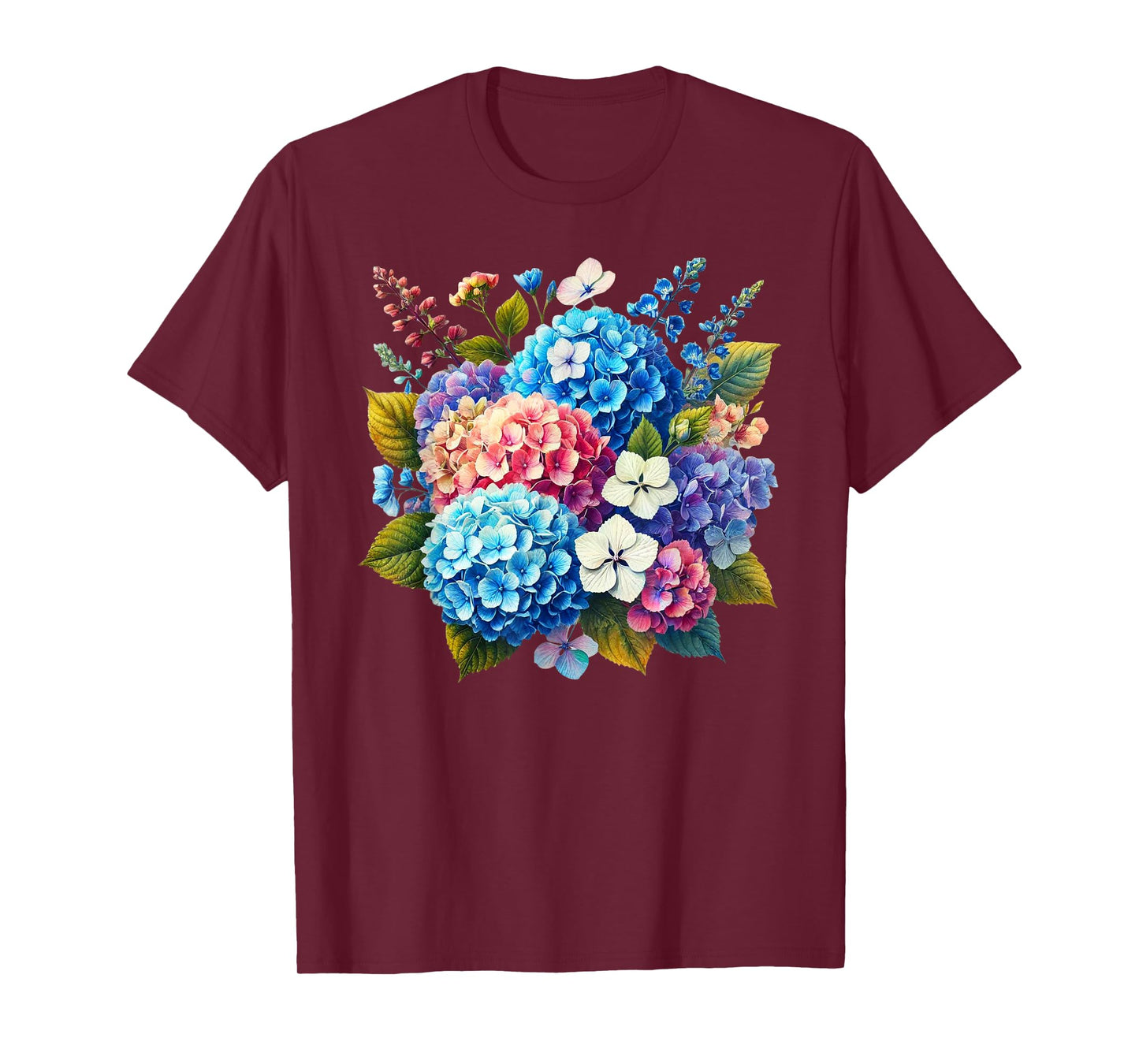 Multicolored Hydrangea Hortensia Flowers Shapes Mania T-Shirt