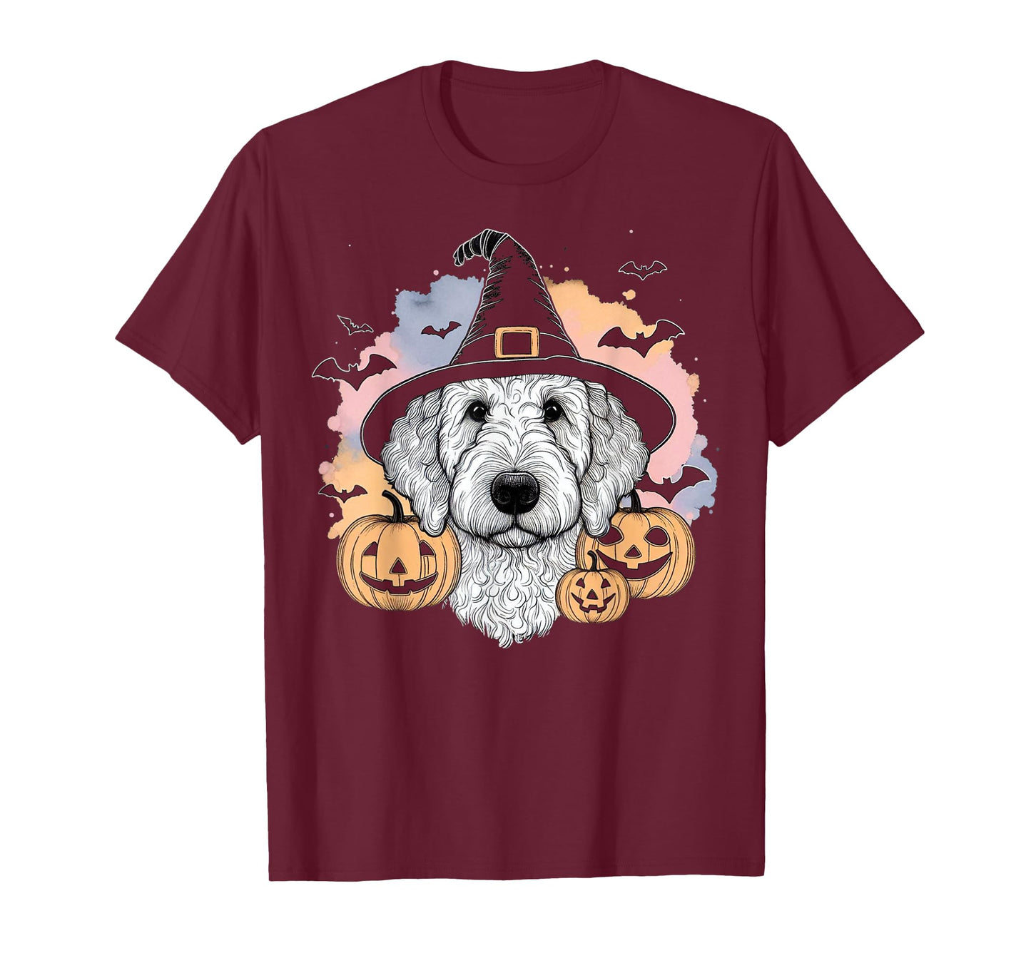 Halloween Goldendoodle Witch & Pumpkins Bats Spooky Holiday T-Shirt