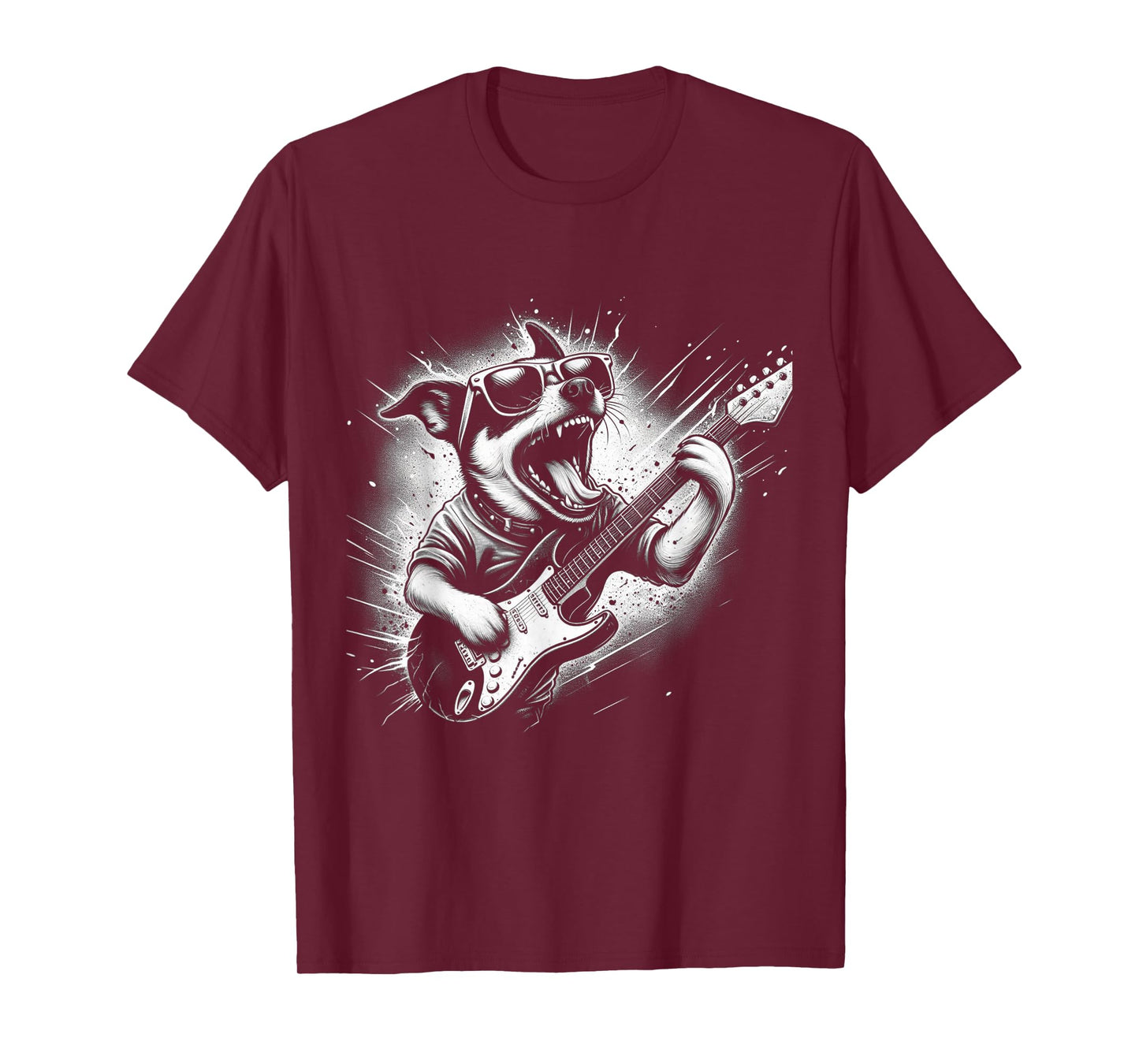 Rock n Roll Dog Cool Dog with Guitar Rock Star Dog Art T-Shirt