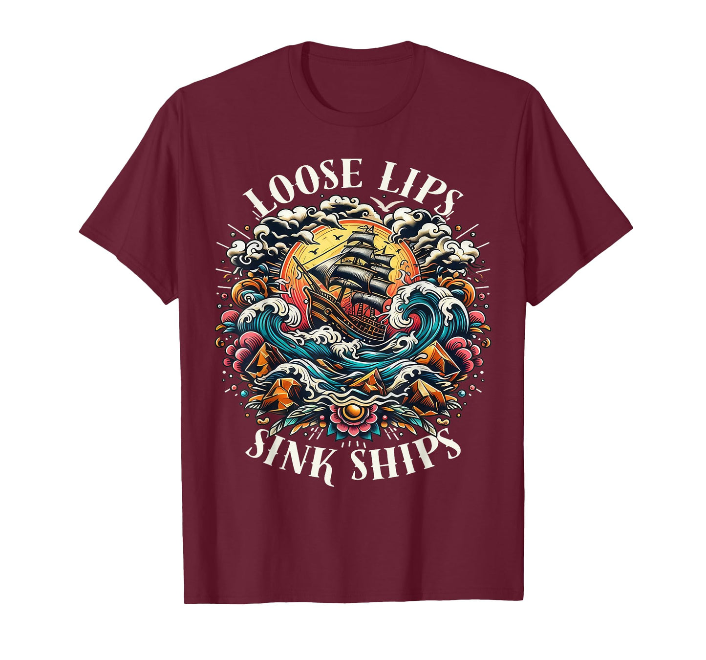 Vintage Loose Lips Sink Ships Traditional Nautical Sailor T-Shirt