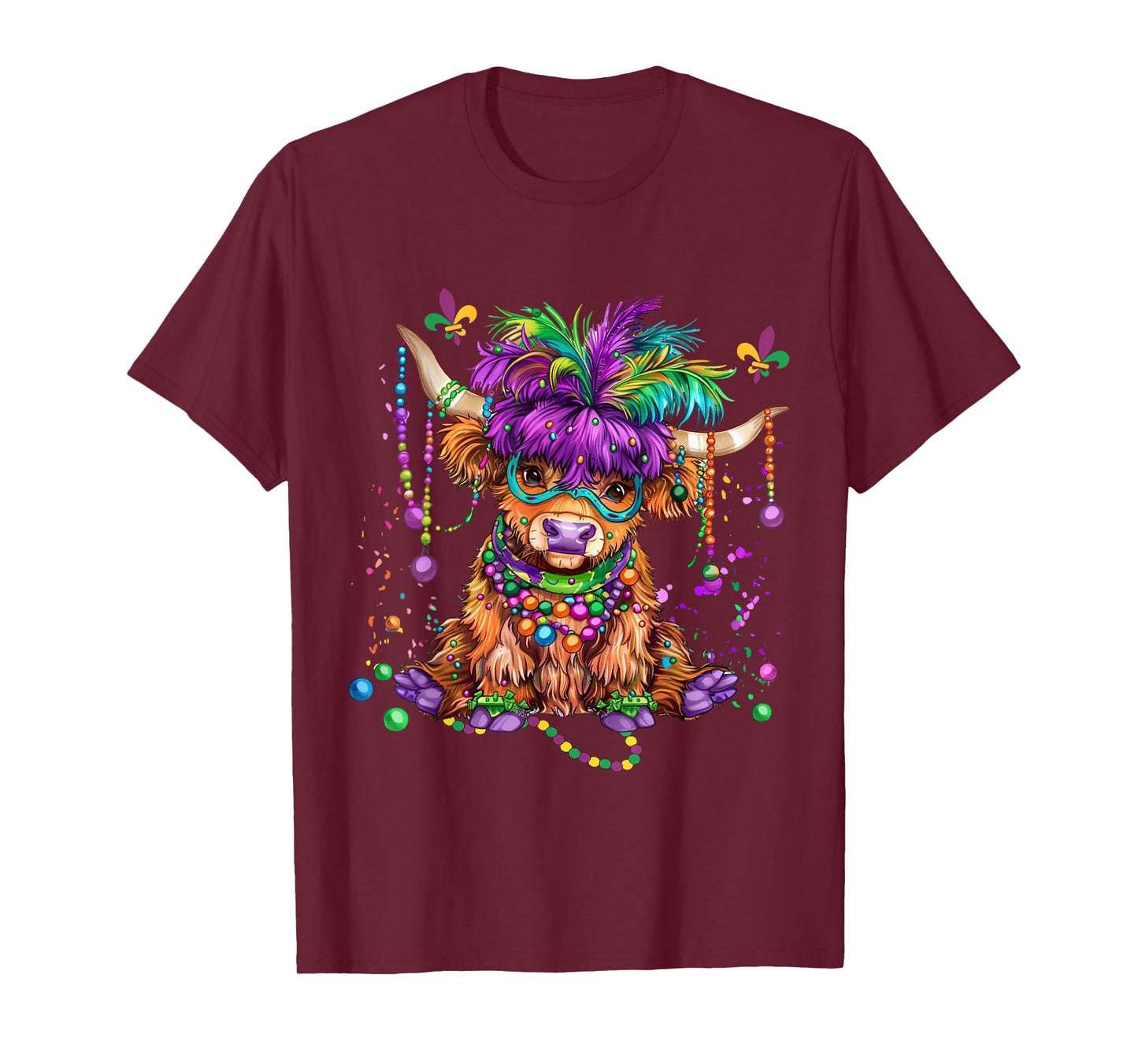 Mardi Gras Cow Wearing Mardi Gras Costume Beads T-Shirt