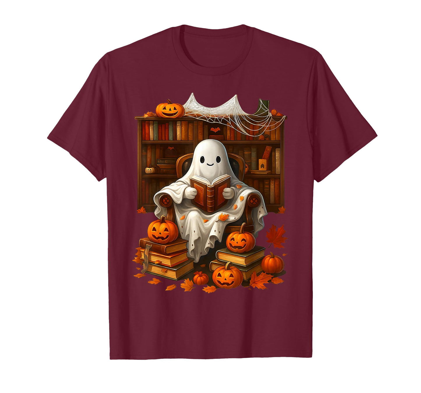 Vintage Ghost Book Reading Boo Gothic Halloween Teachers T-Shirt
