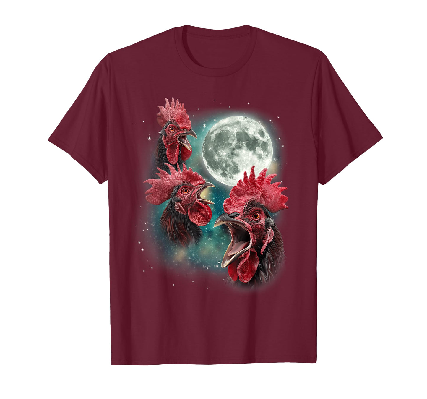 Three Rooster Moon | 3 Chickens Cluck At Moon Cursed Farm T-Shirt