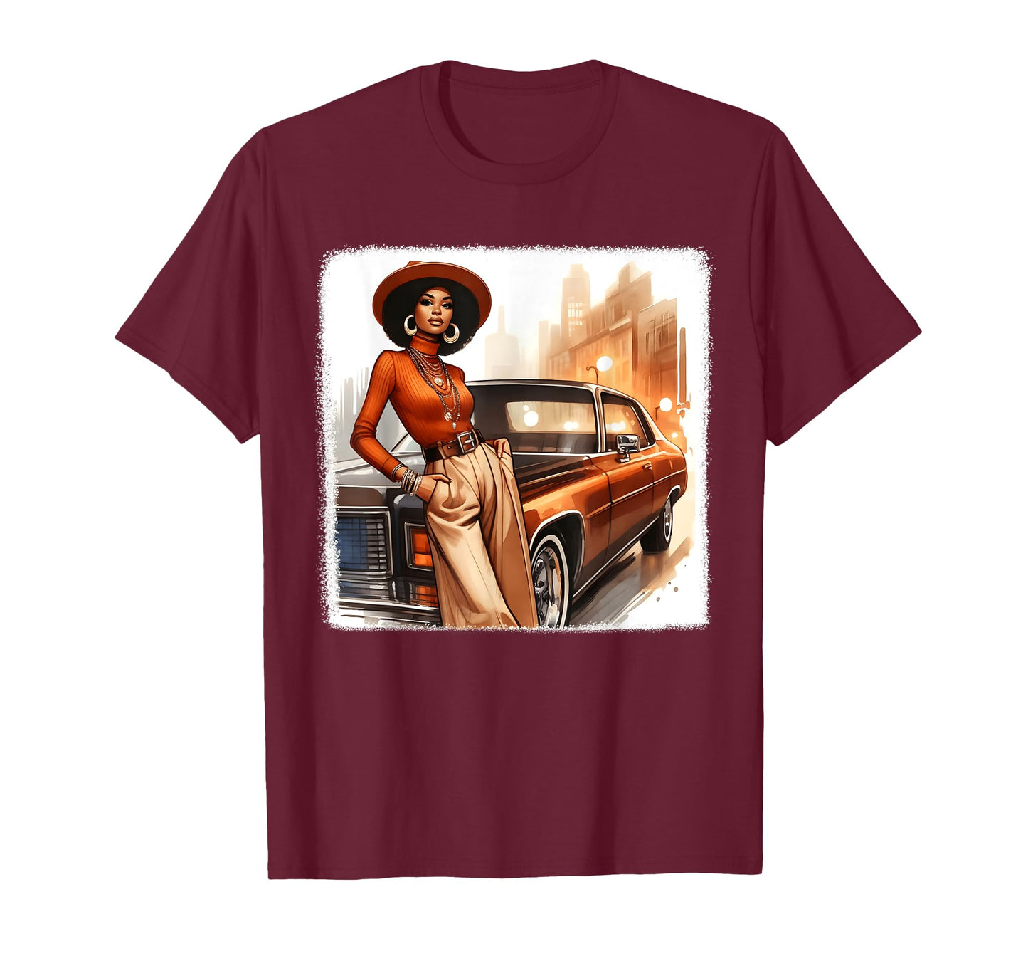 African American 1970s 80s Vintage Vibes Black Girl Old Car T-Shirt