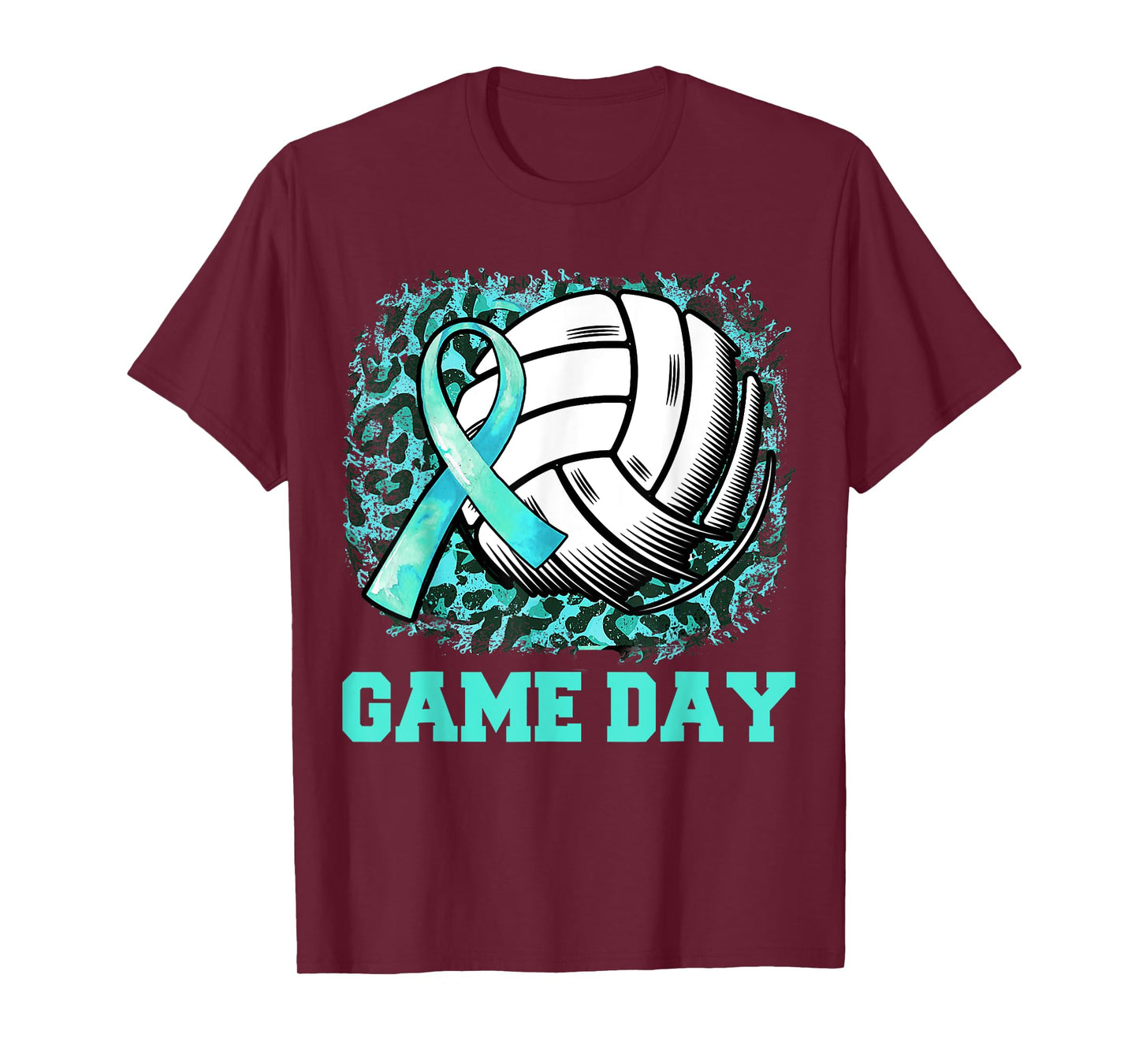 Game Day Cervical Cancer Awareness Ribbon Teal Volleyball T-Shirt
