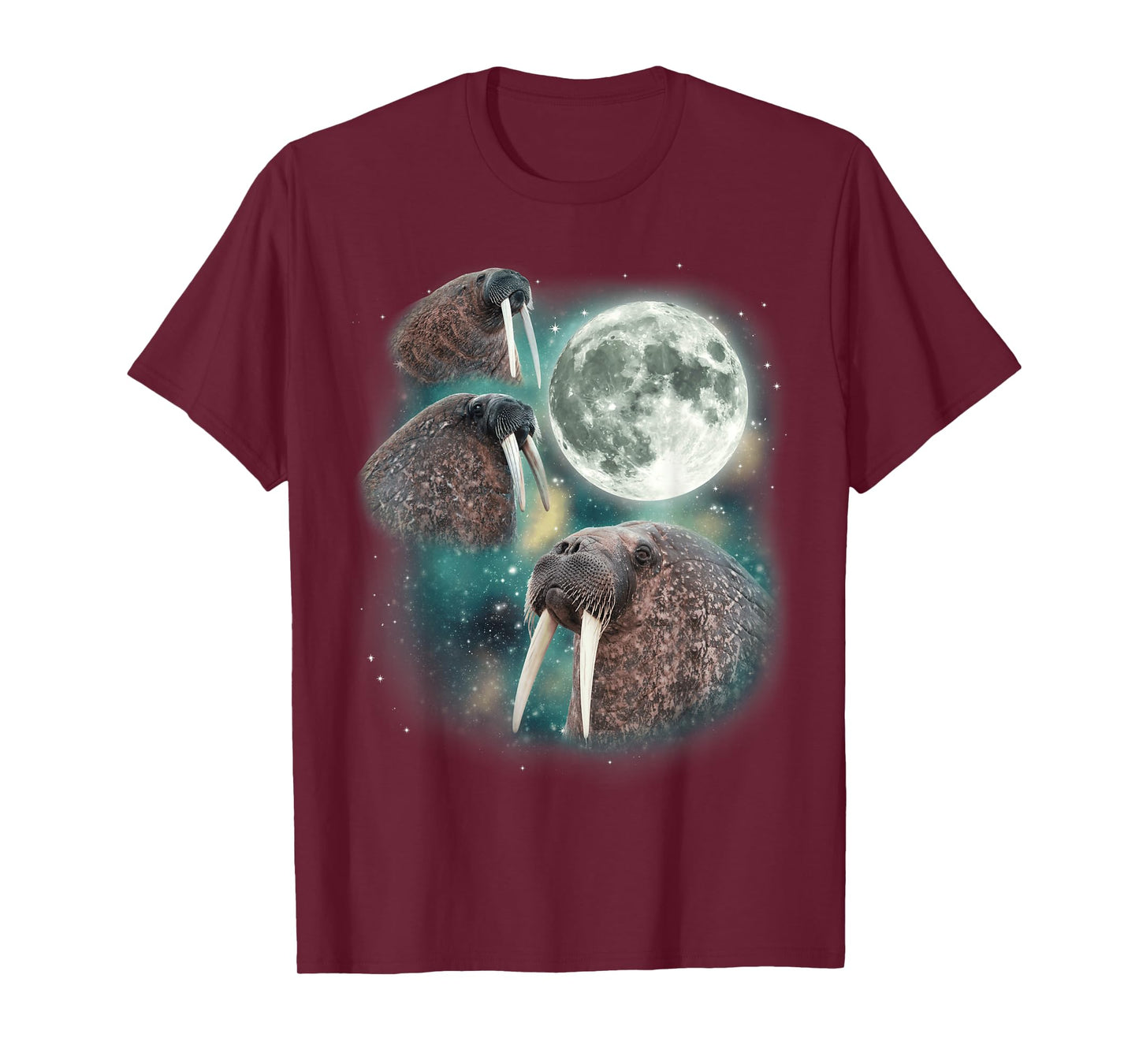 Three Walrus Moon | 3 Howling Walruses Pinniped Moon Parody T-Shirt
