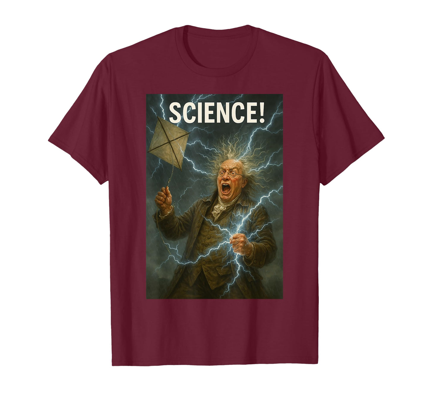 SCIENCE! Ben Franklin Funny Lightning Kite Design T-Shirt
