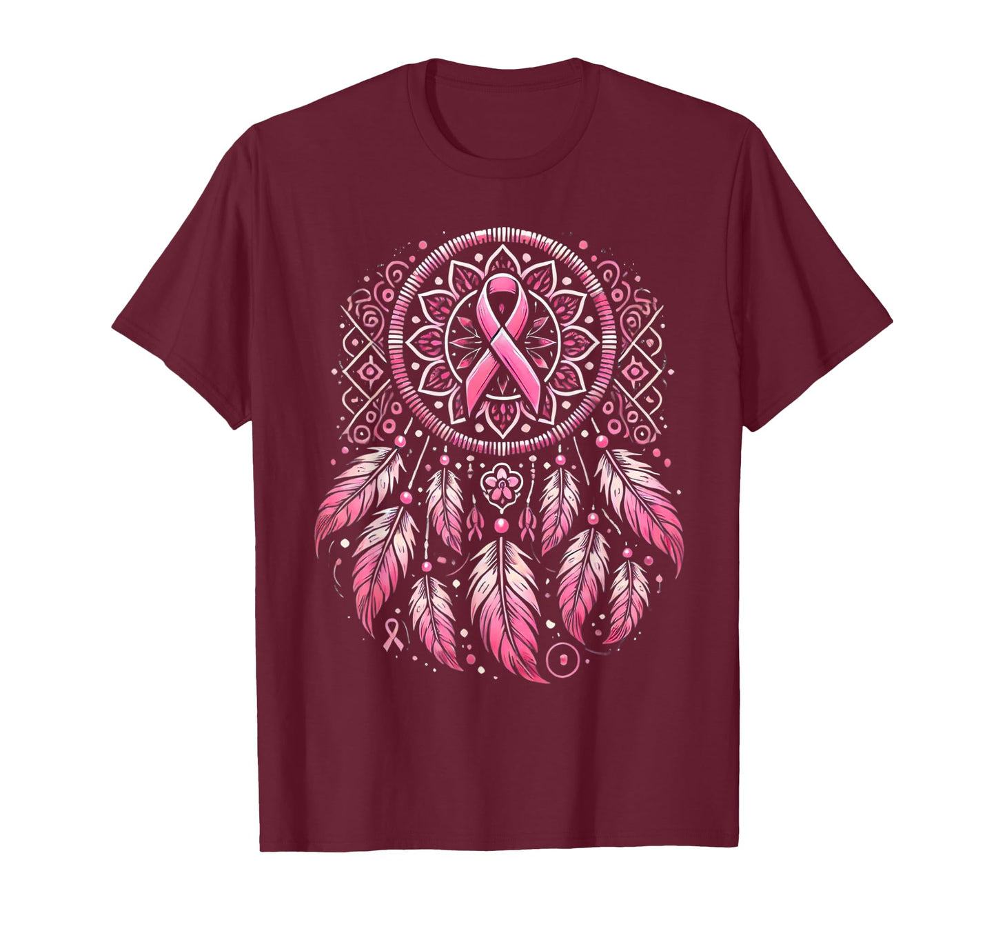Pink Ribbon Native Indian Dream Catcher Art Breast Cancer T-Shirt