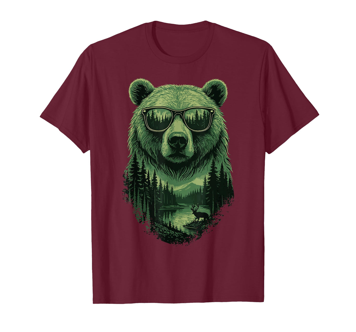 Bear Sunglasses Wildlife Deer Campfire Nature Vintage Forest T-Shirt