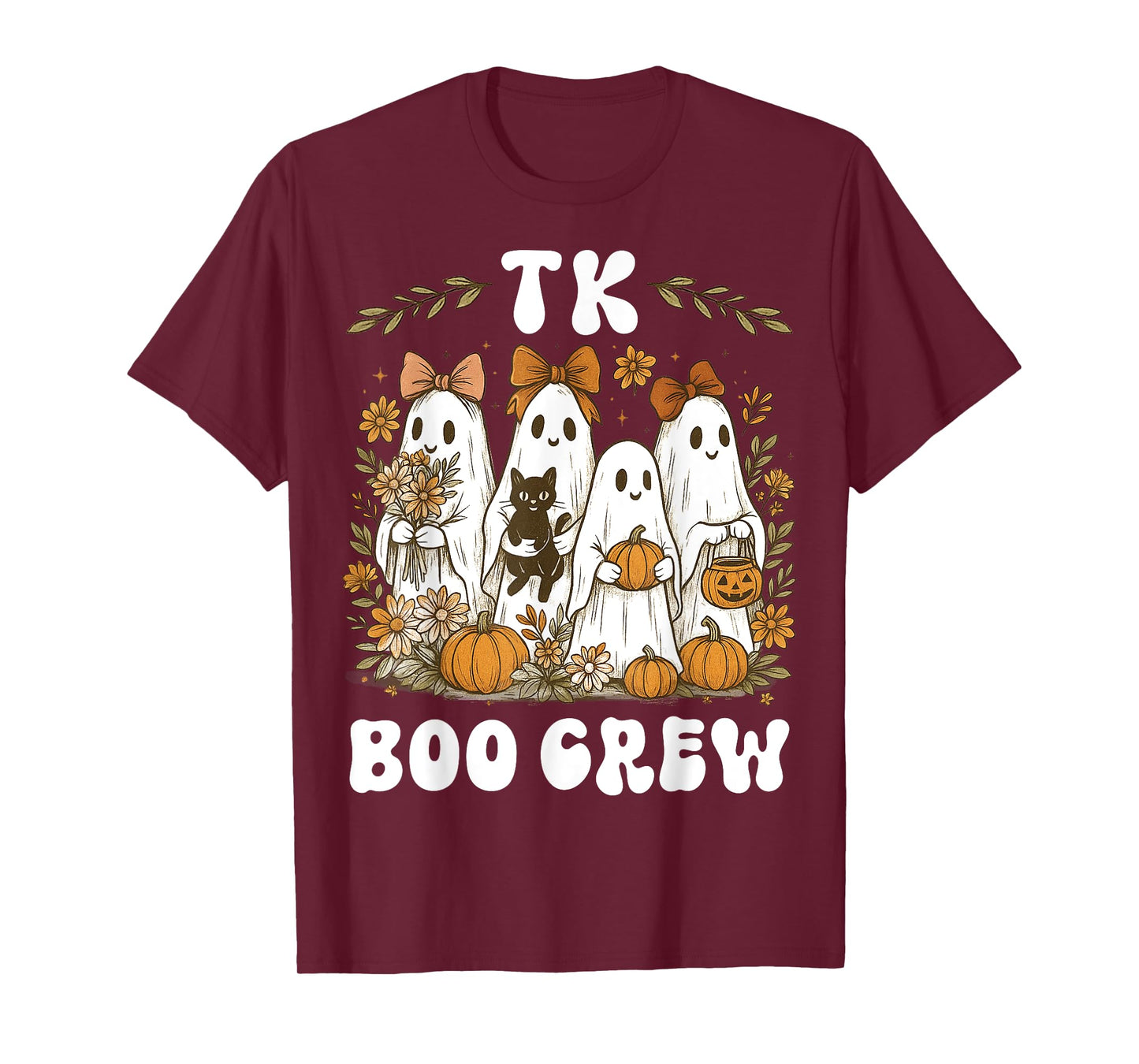 Boo Crew TK Teacher Halloween Ghost Girly Coquette Bow Women T-Shirt