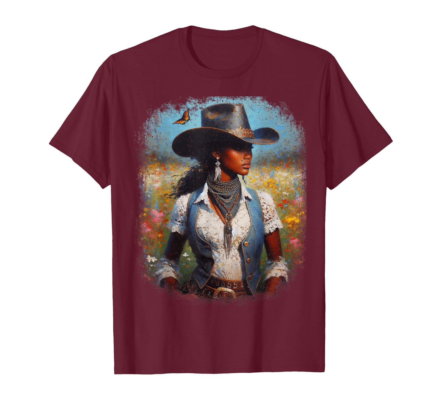 Black Cowgirl Painting Art Western Rodeo Melanin Black Woman T-Shirt