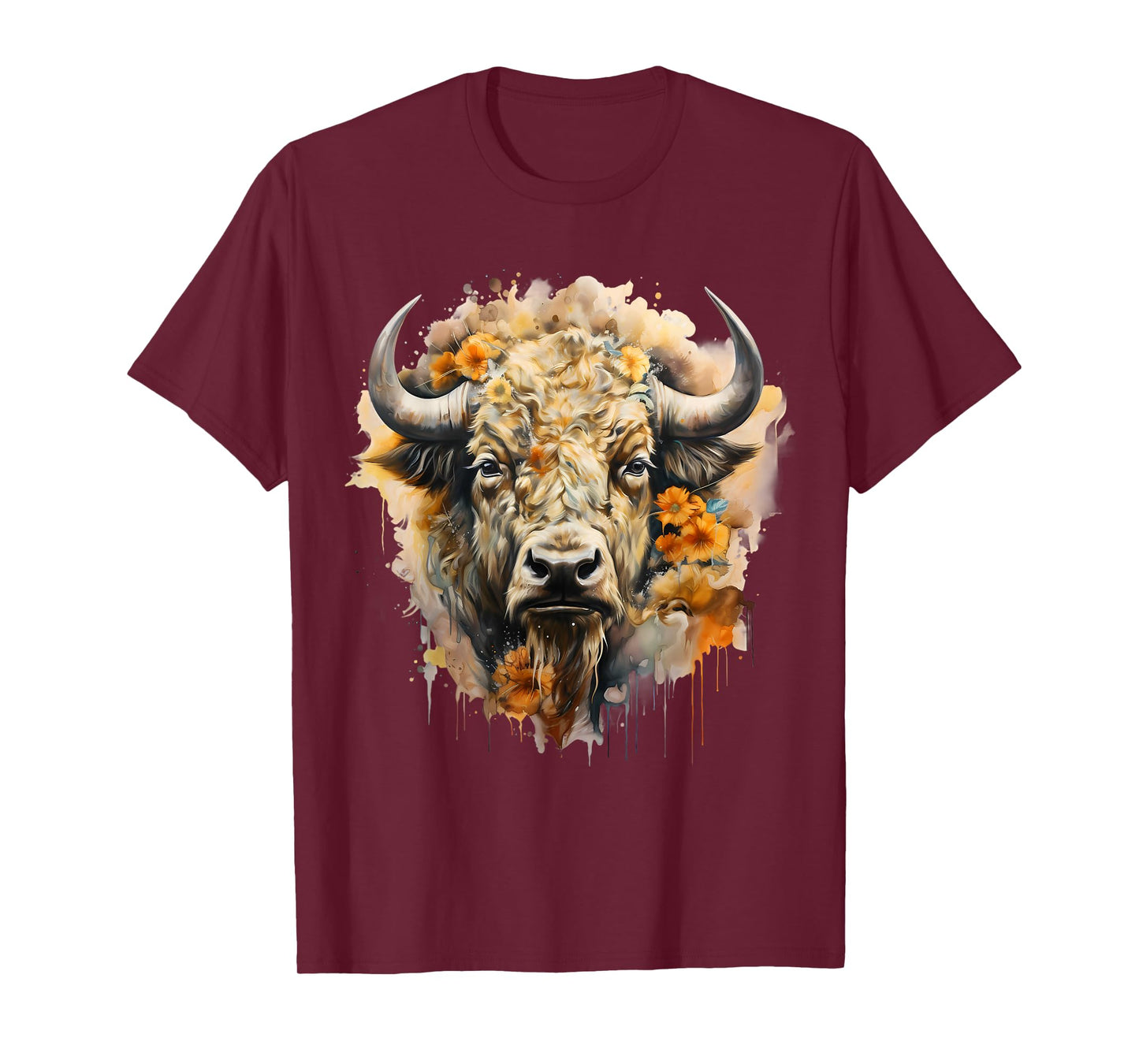 Buffalo Portrait Bison Animal Art Wildlife Savanna Splash T-Shirt