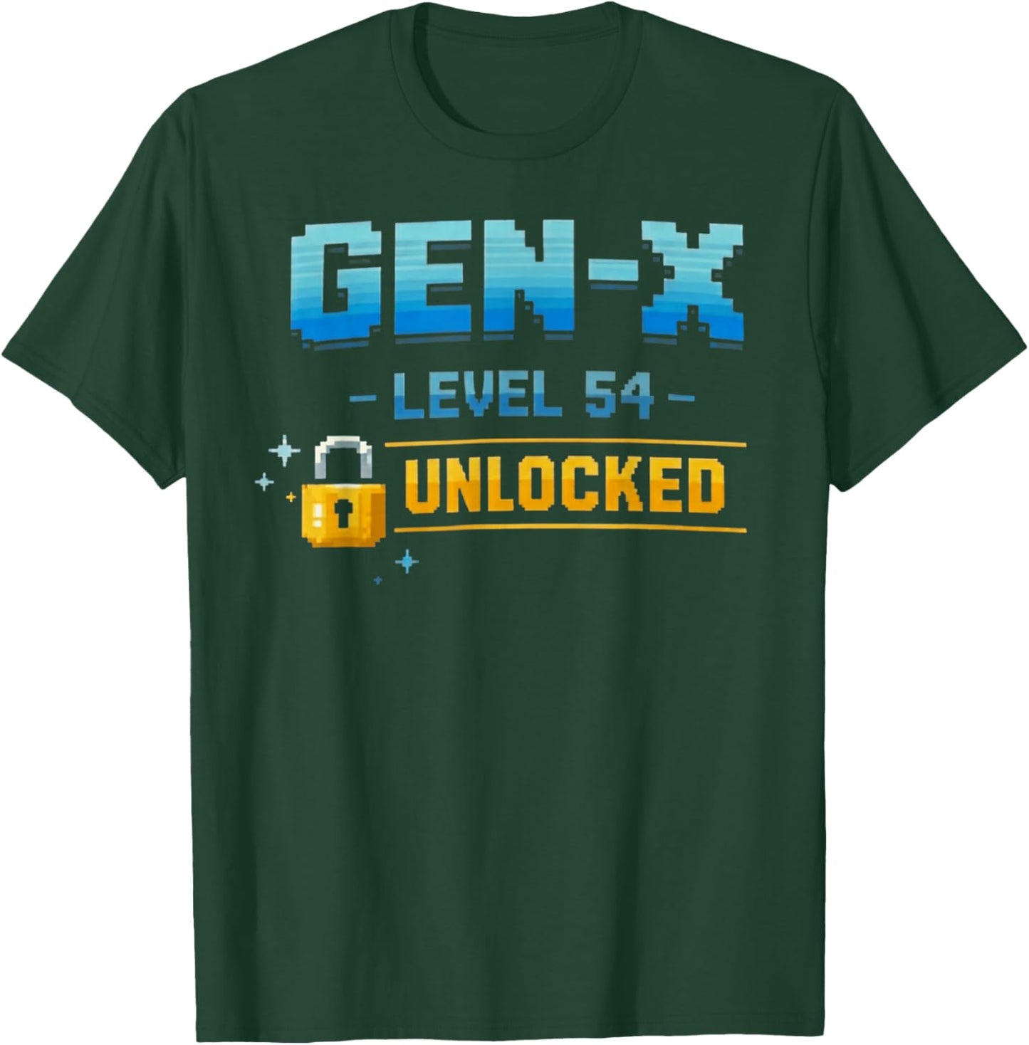 Gen X, Level 54 Unlocked Retro Gamer Vintage Birthday T-Shirt T-Shirt - T-Shirt | Forest
