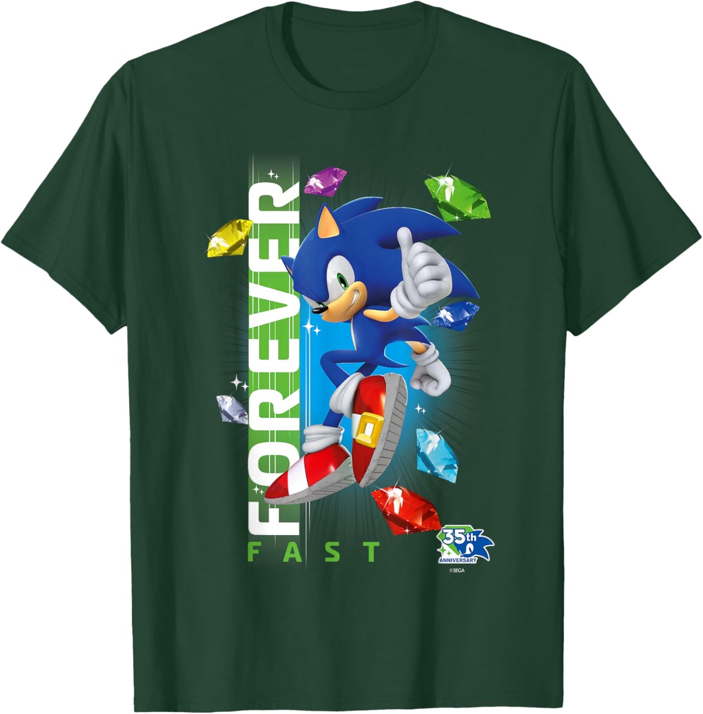 Sonic The Hedgehog 35th Anniversary Forever Fast Emeralds T-Shirt - T-Shirt | Forest