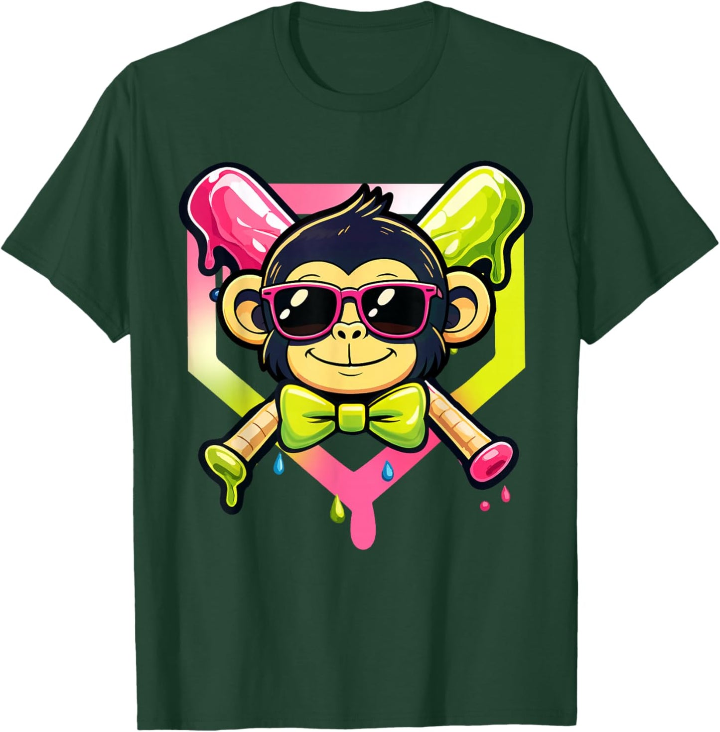 Cute Party Animals Baseball Funny Monkey Sunglasses T-Shirt - T-Shirt | Forest