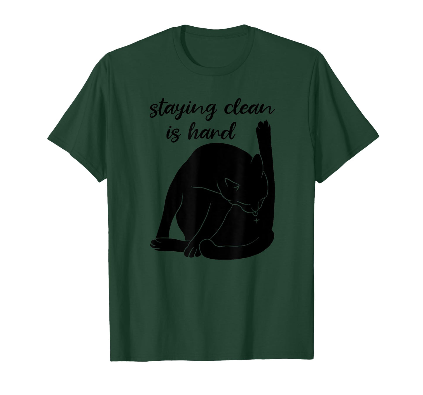 Staying Clean Is Hard Funny Black Cat Addiction Recovery T-Shirt