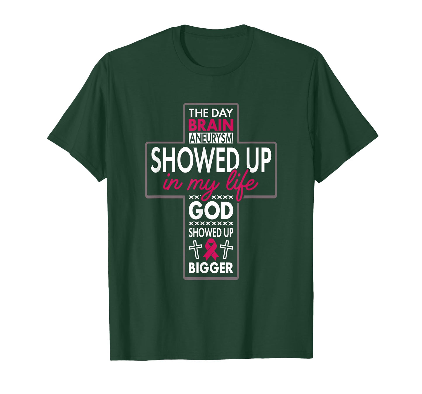 God Showed Up Brain Aneurysm Awareness Burgundy Aortic T-Shirt