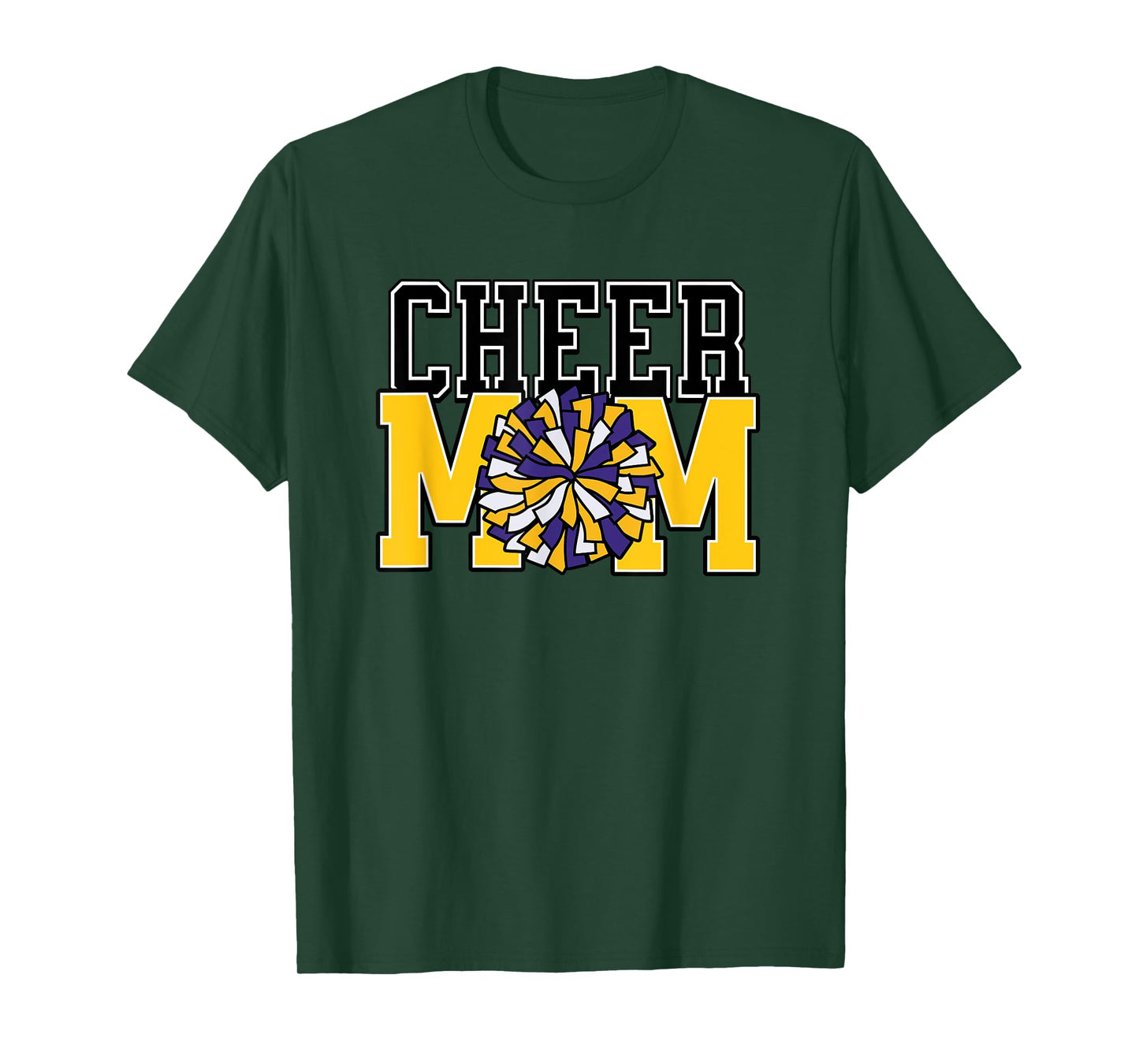 Cheer Mom Biggest Fan Yellow and Purple Pom Pom T-Shirt