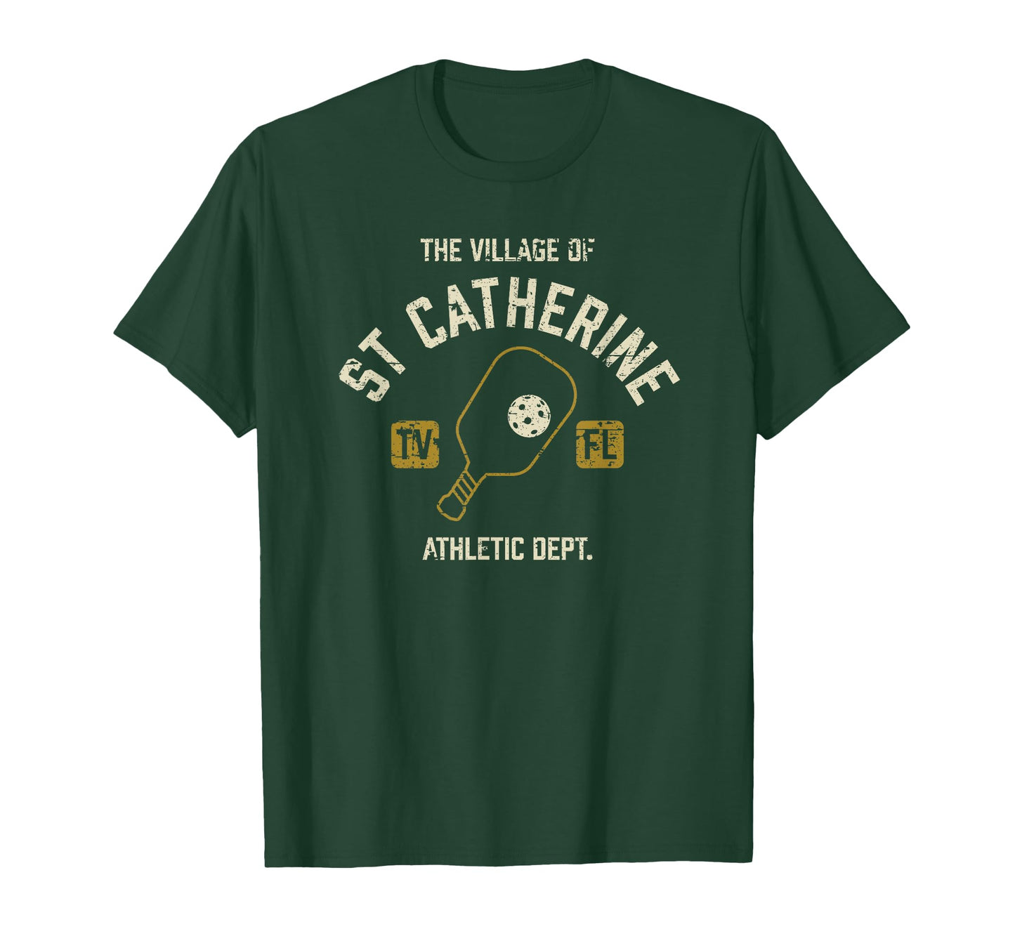 The Village of St Catherine Pickleball Distressed Design T-Shirt