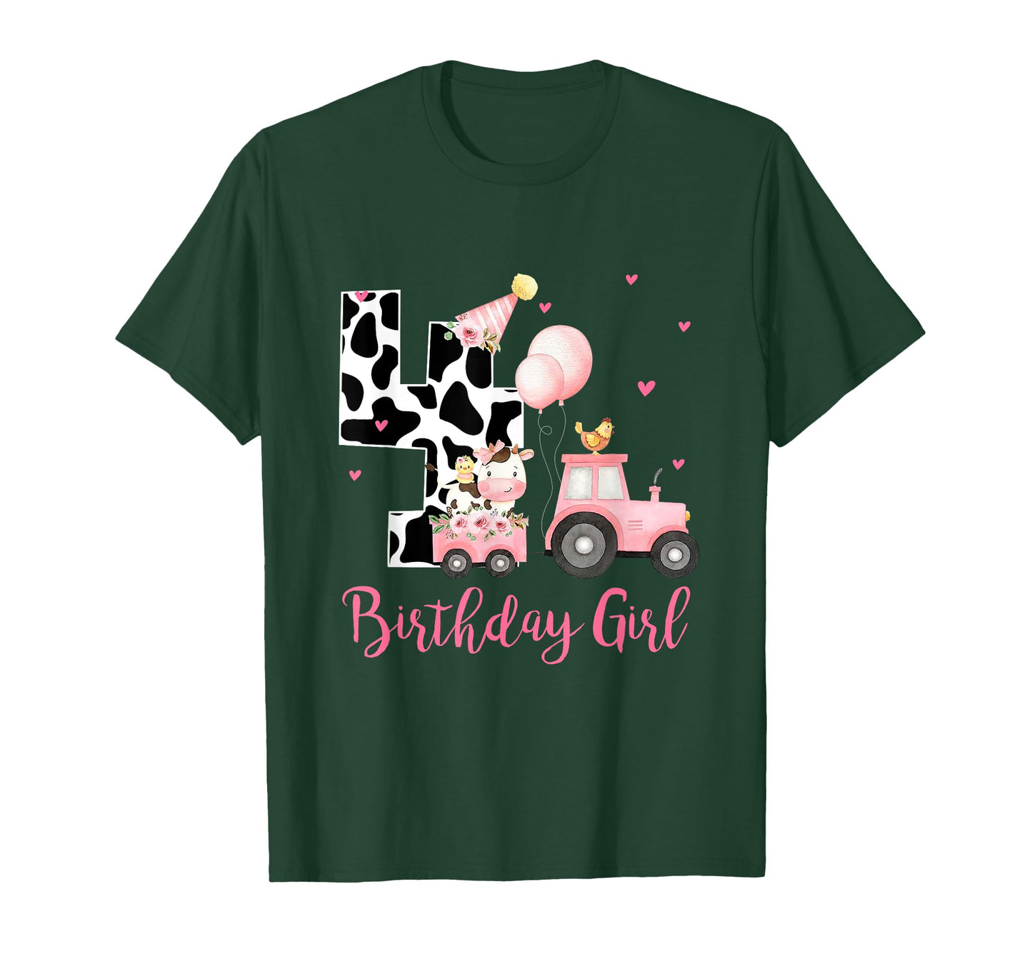 4th Birthday Outfit Girl 4 Year Old Farm Cow Chick Tractor T-Shirt
