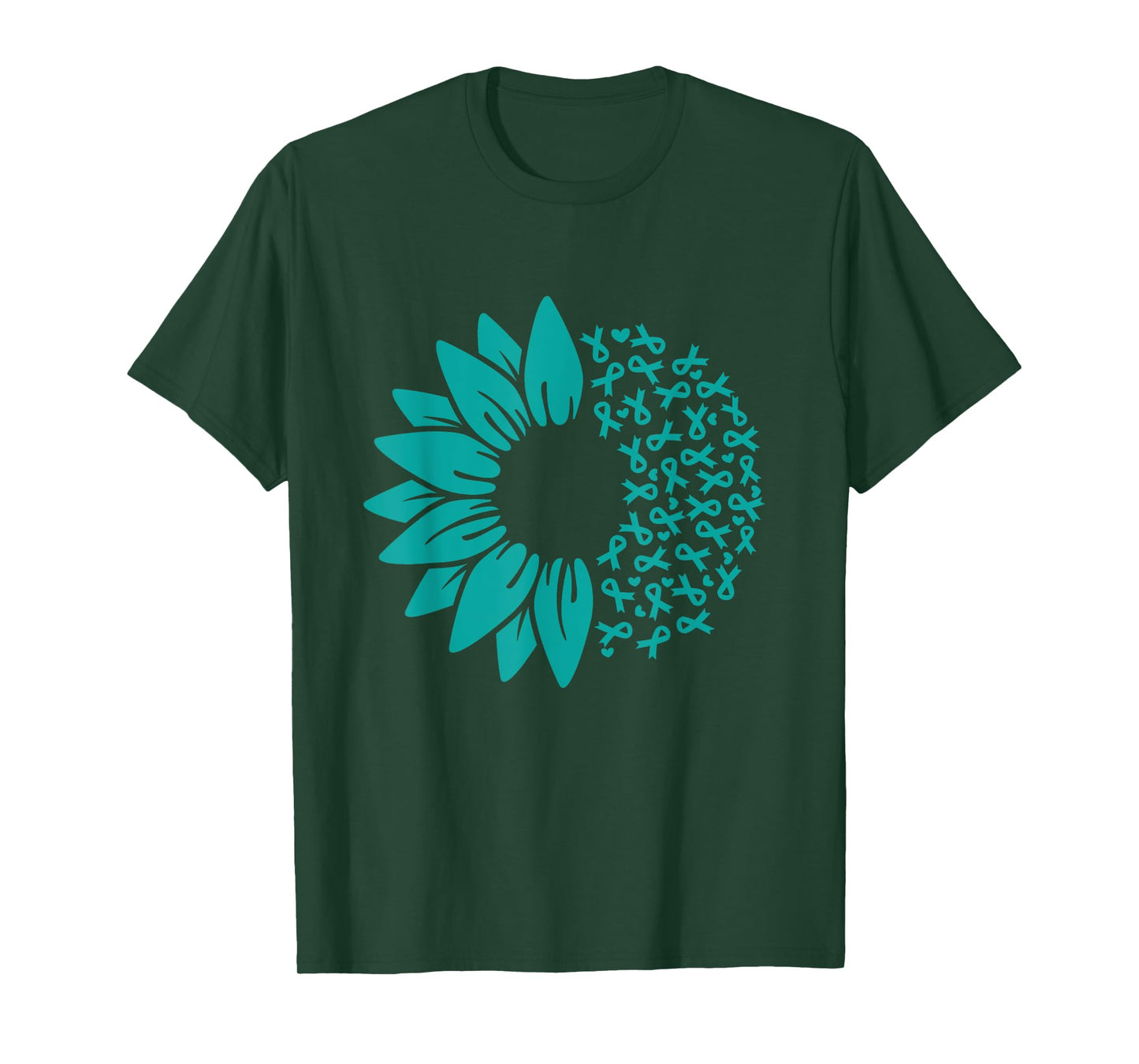 Sunflower Ovarian Cancer Awareness Teal Ribbon T-Shirt