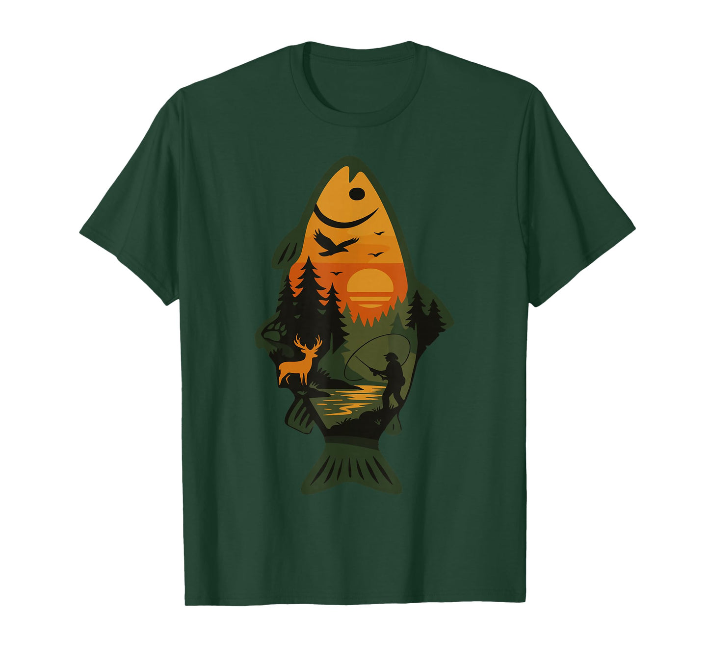 Trout Fly Fishing Outdoor Forest Nature Wildlife Scene T-Shirt