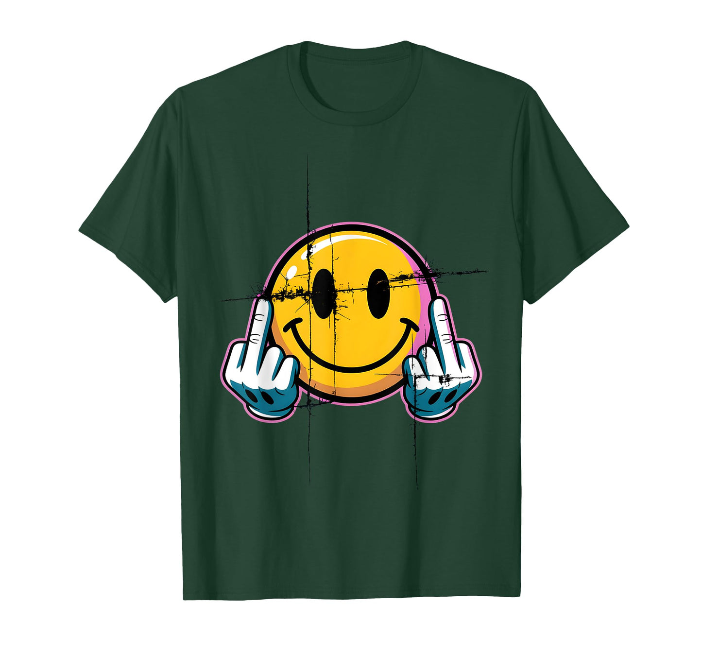 Retro Vintage Smile Face Funny Middle Finger Graphic T-Shirt