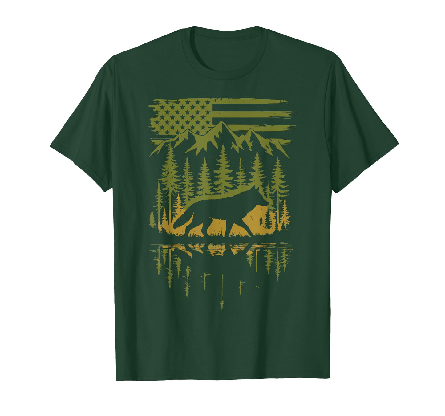 Wolf USA Flag Mountain Outdoor Wildlife Retro T-Shirt