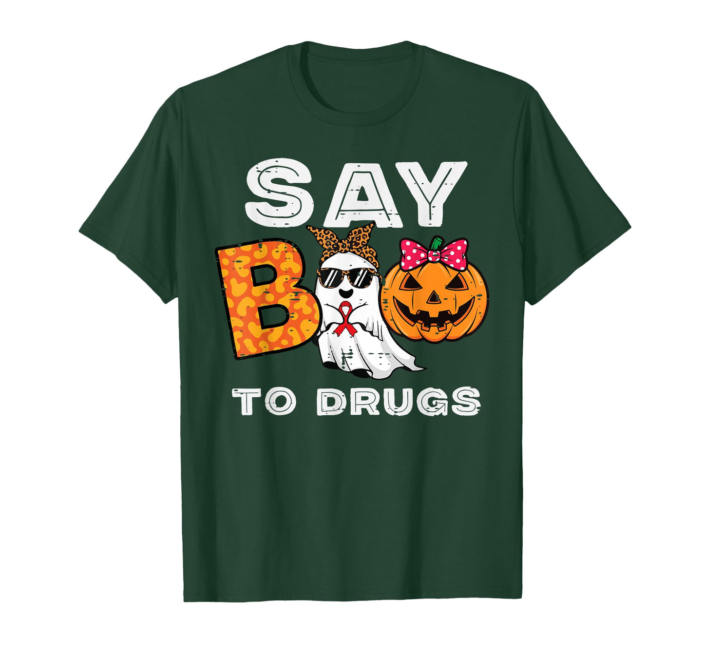 Red Ribbon Week Ghost Say Boo to Pumpkin Women Girls Kids T-Shirt