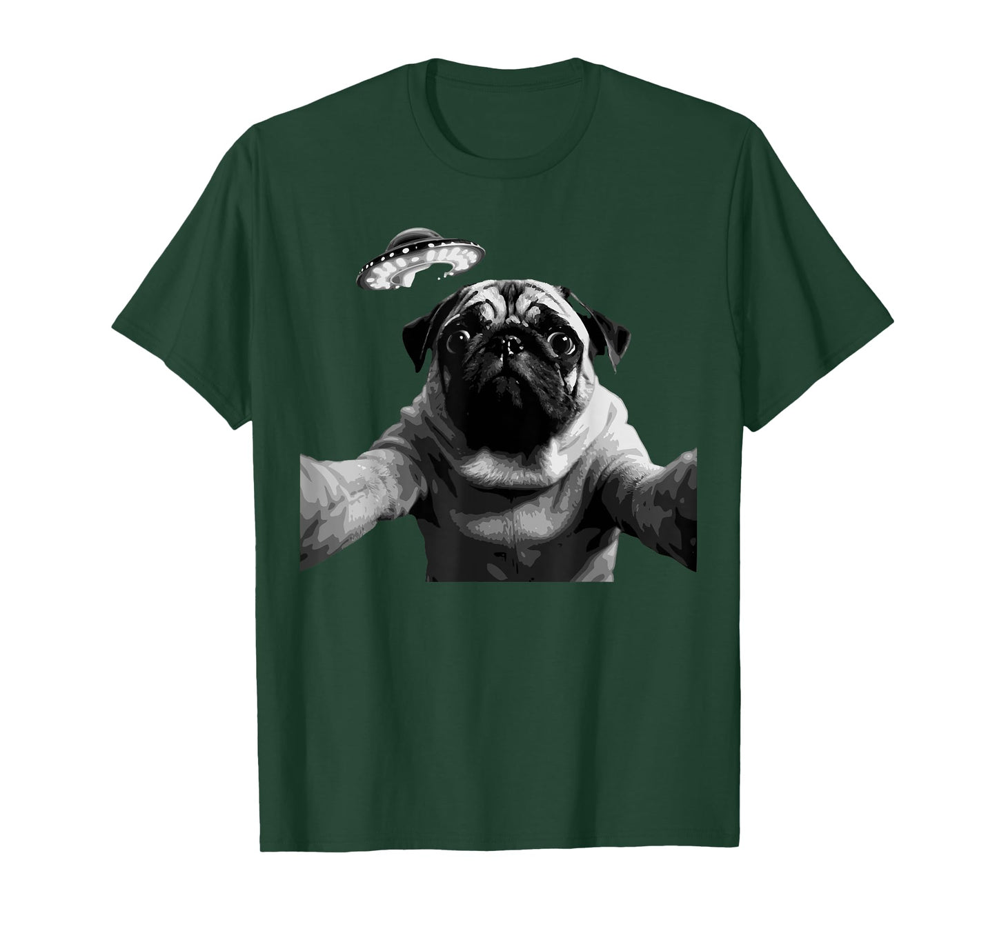 Funny Pug Selfie With UFO Encounter Love Dog Aliens T-Shirt