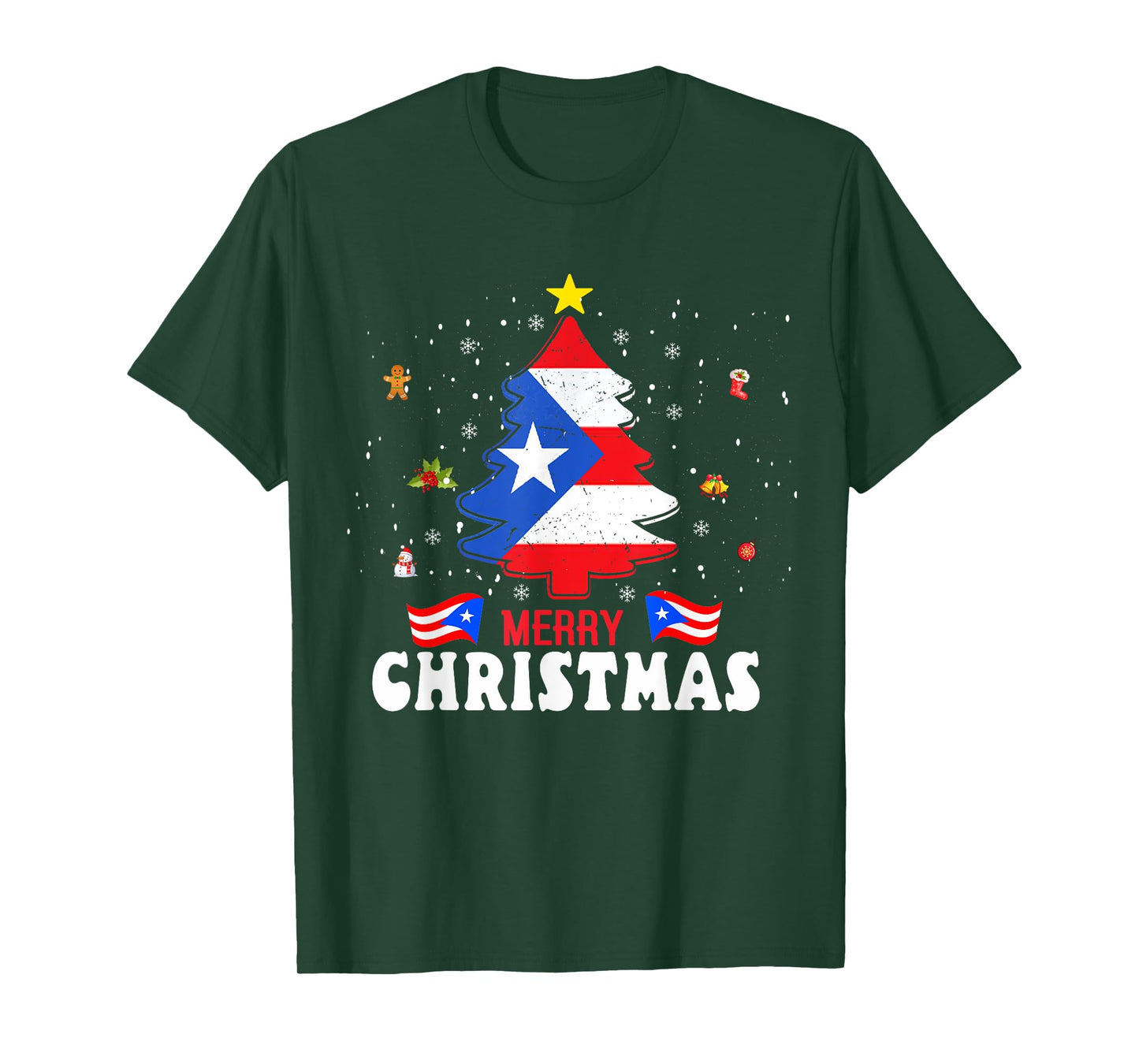 Proud Puerto Rico Flag Tree Christmas Pajamas Patrioitc Xmas T-Shirt