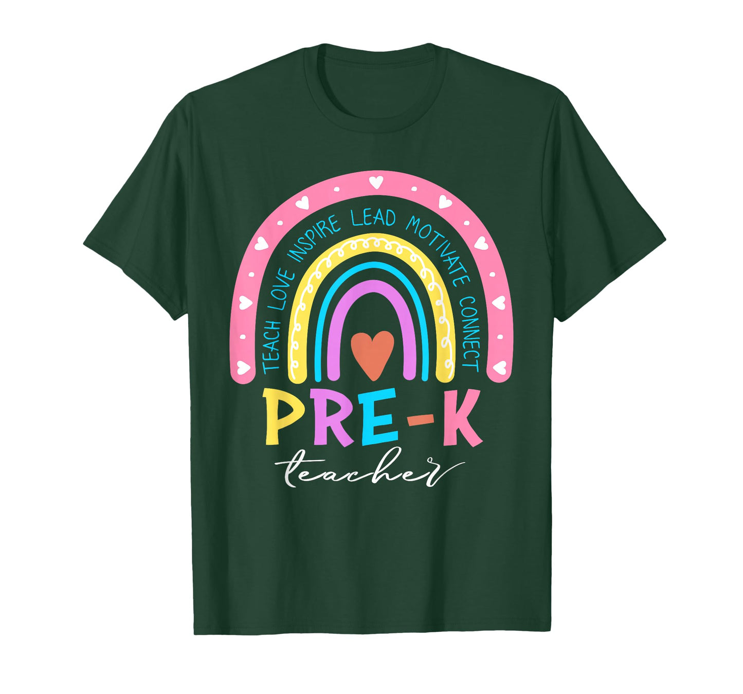 Teach Love Inspire Pre-K Teacher Cute Rainbow First Day T-Shirt