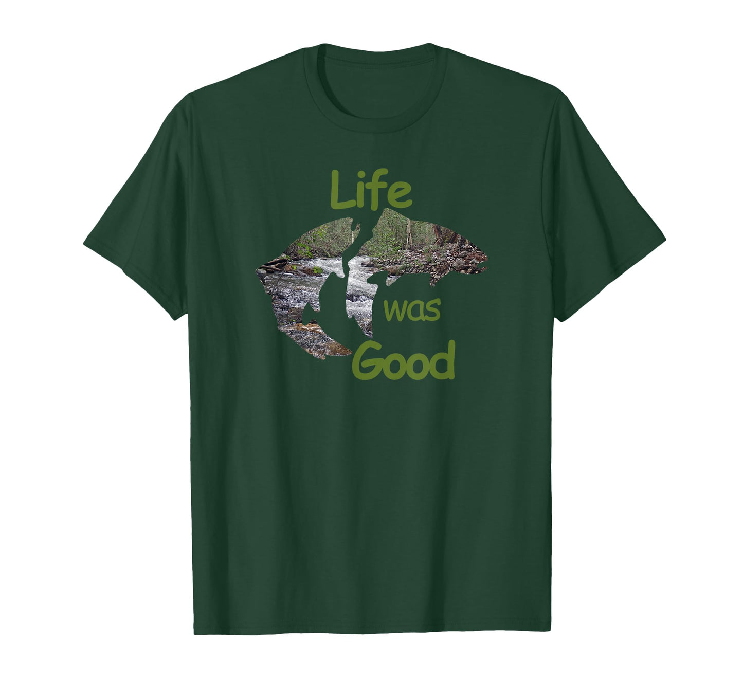 Life Was Good (LWG) Two Trout with inlay stream scene. T-Shirt