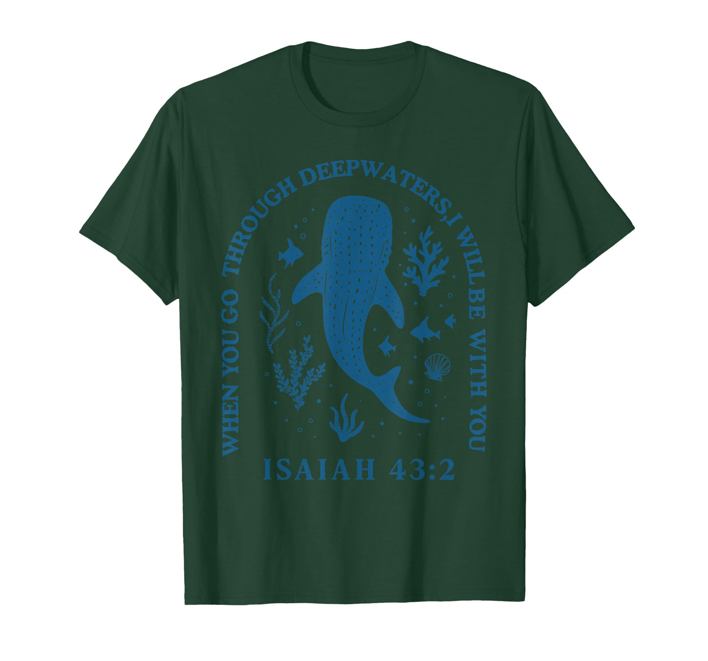 Retro Deep Waters Whale Shark Isaiah 43:2 Ocean Wildlife Sea T-Shirt