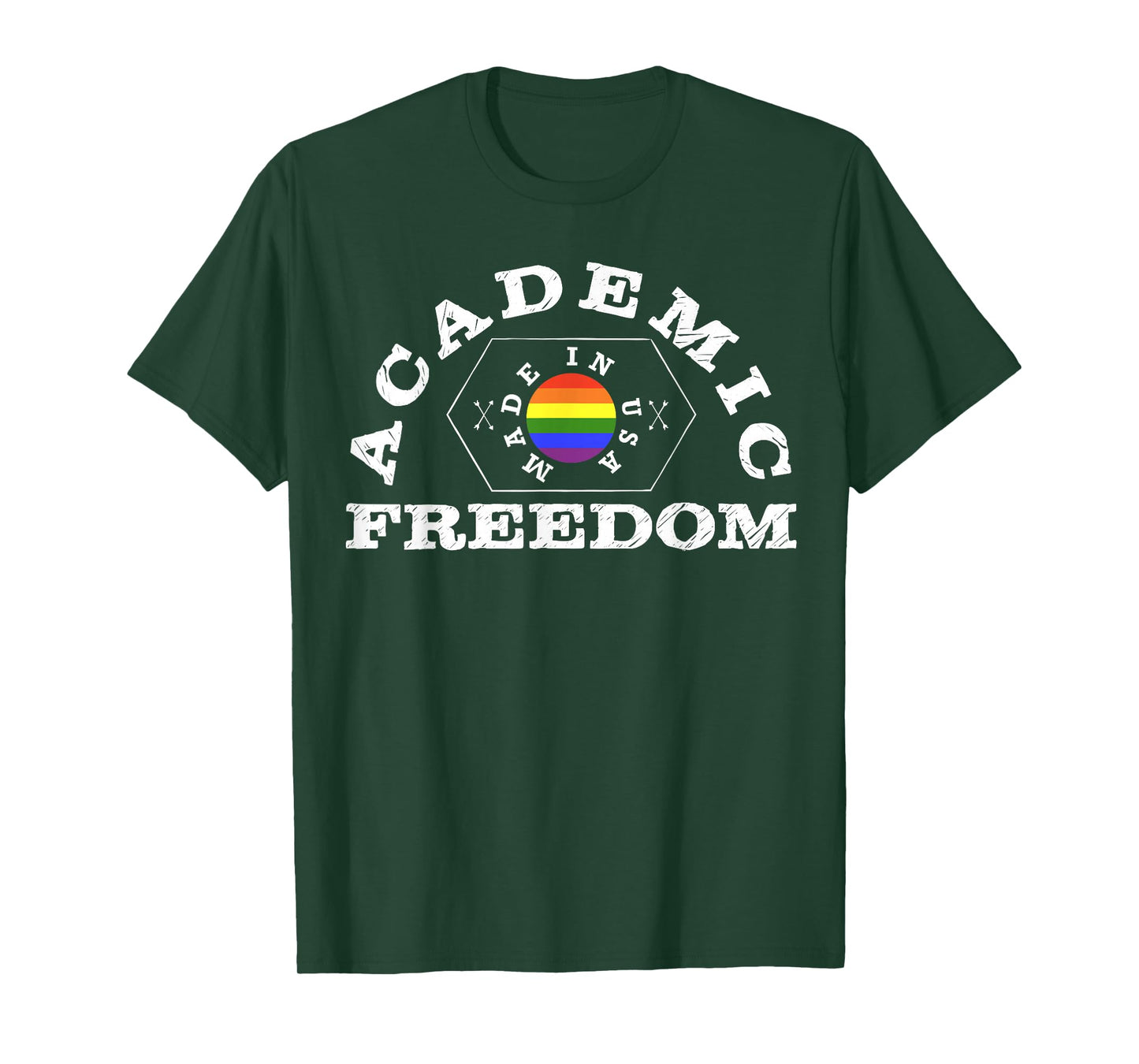 Colllege Style Academic Freedom with Pride Rainbow T-Shirt