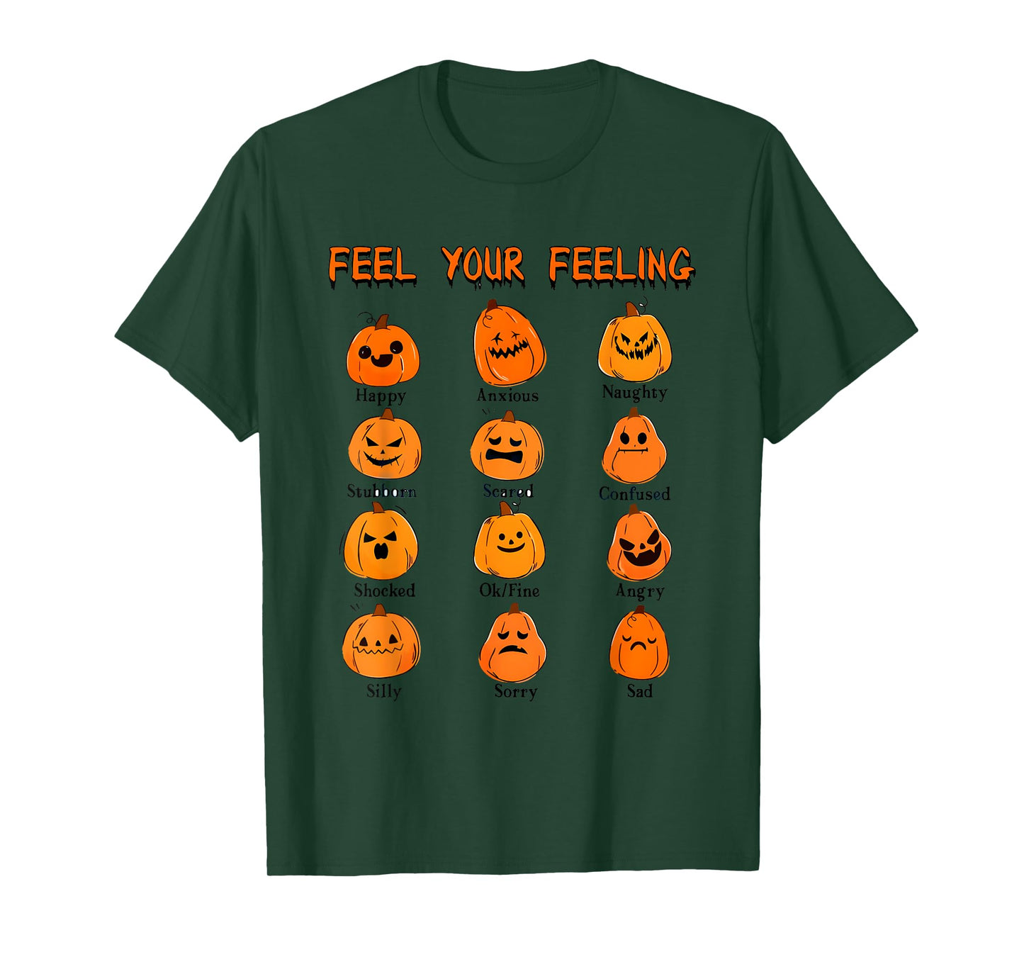 Retro Feel Your Feeling Halloween Pumpkin Face Expressions T-Shirt