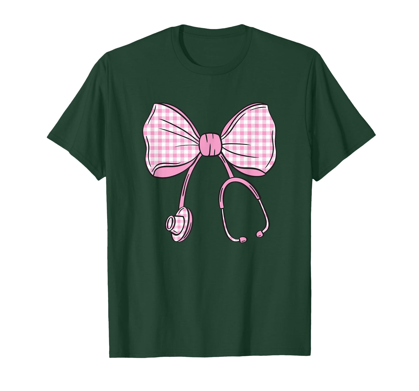 Checkered Coquette Bow Pastel Pink Gingham Nurse Sthetoscope T-Shirt