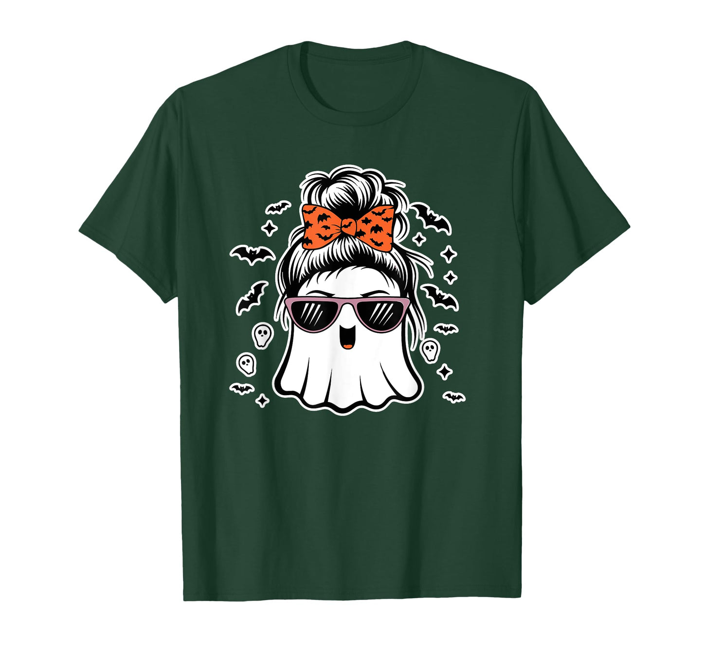 Cute Ghost Messy Bun Mom Halloween Messy Hair Bun Moms Life T-Shirt