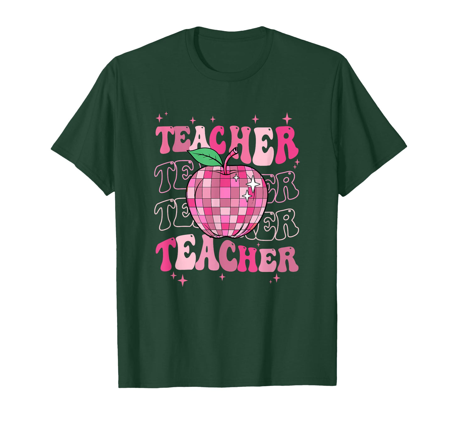 Retro Pink Disco Ball Apple Teacher Colorful Back To School T-Shirt