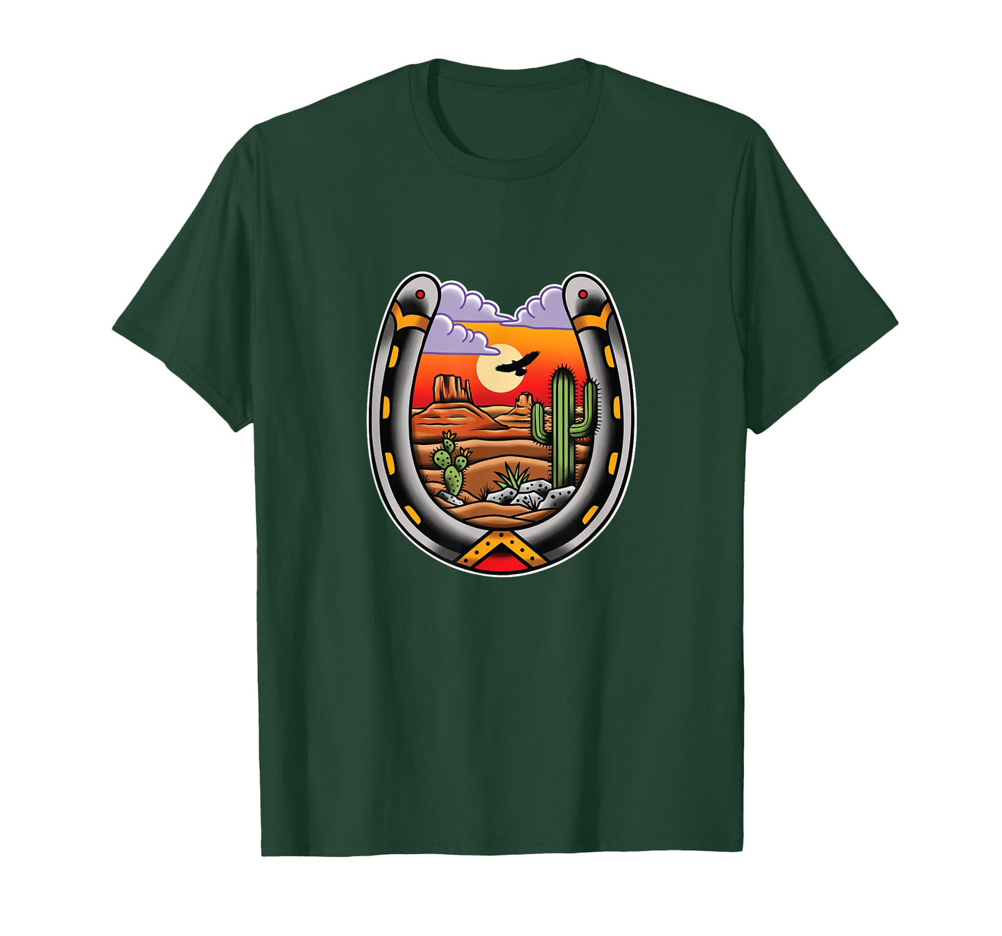 Desert Landscape Horseshoe Traditional Tattoo Art T-Shirt