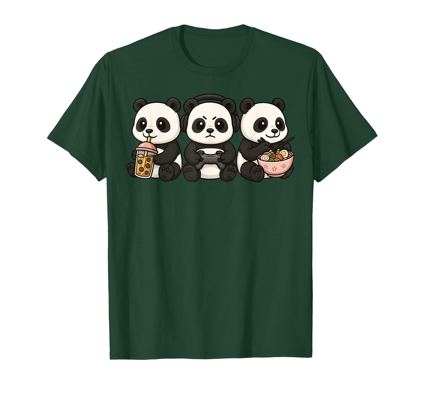 Panda Kawaii Gamer Gaming Boba Tea Ramen Boys Girls Kids T-Shirt